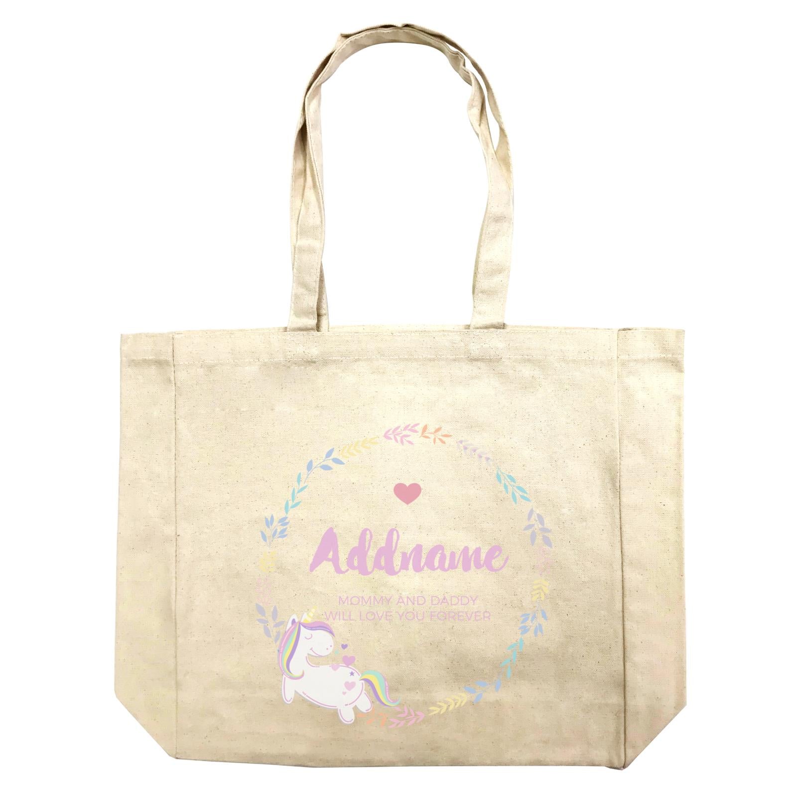 Pastel Colours Leaf Wreath with Unicorn Personalizable with Name and Text Shopping Bag