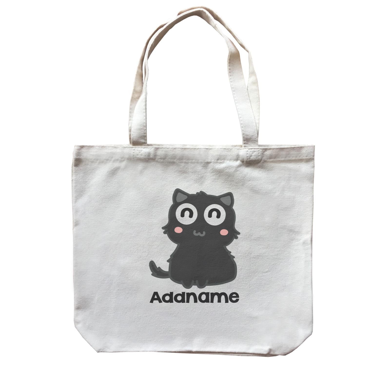 Drawn Adorable Cats Black Addname Canvas Bag