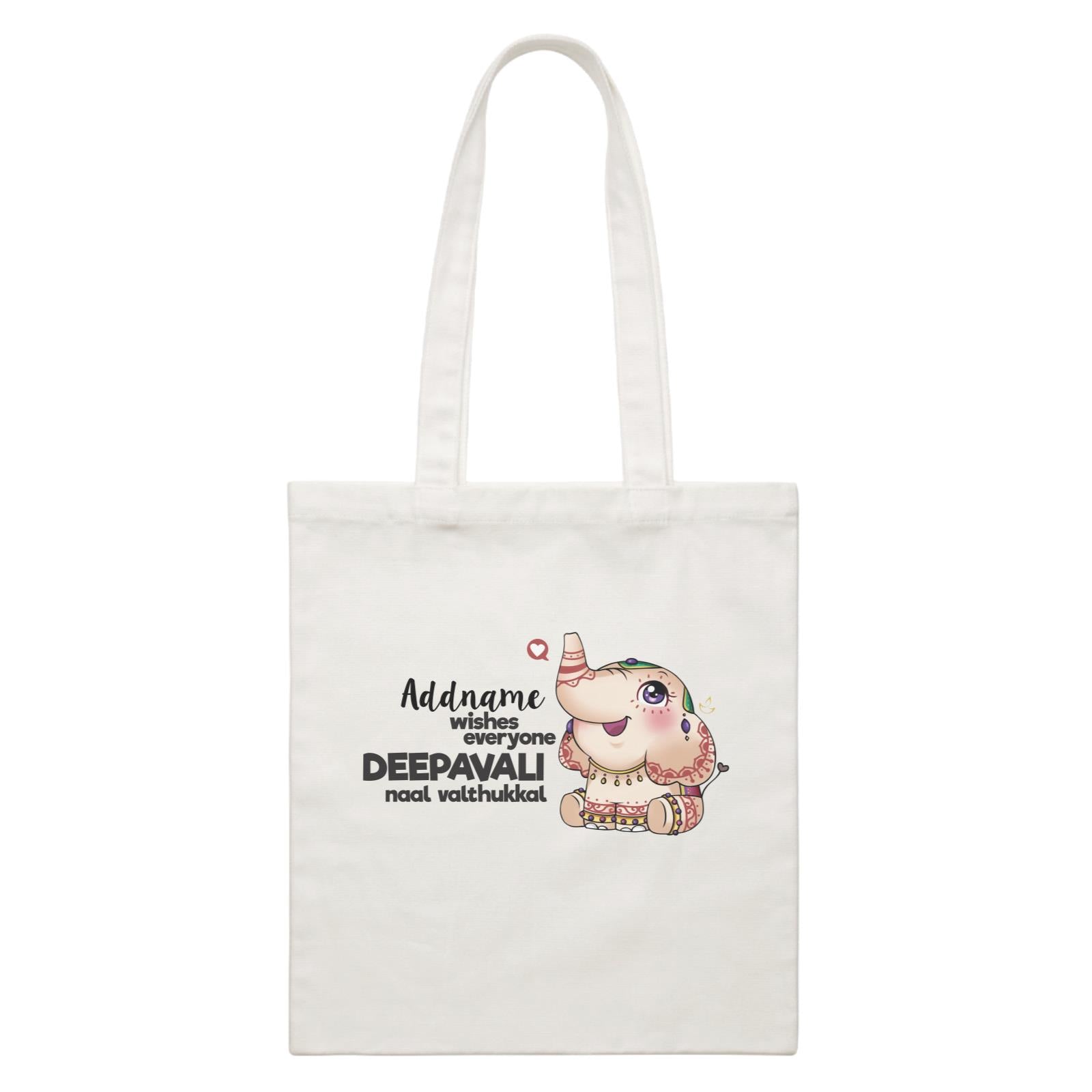 Deepavali Cute Decorative Ganesha Wishes Everyone Deepavali Naal Valthukal Addname White Canvas Bag