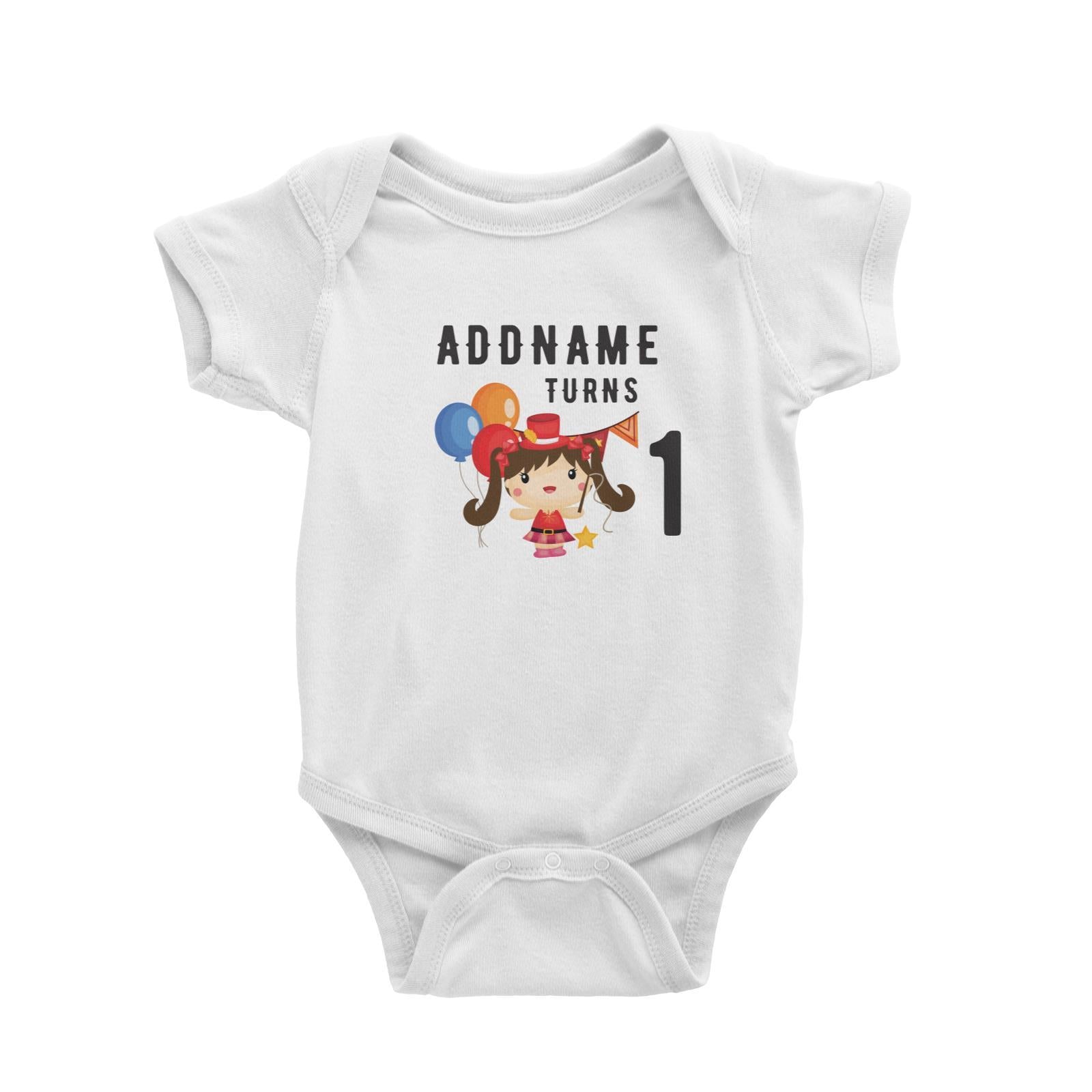 Birthday Circus Happy Girl Leader of Performance Addname Turns 1 Baby Romper