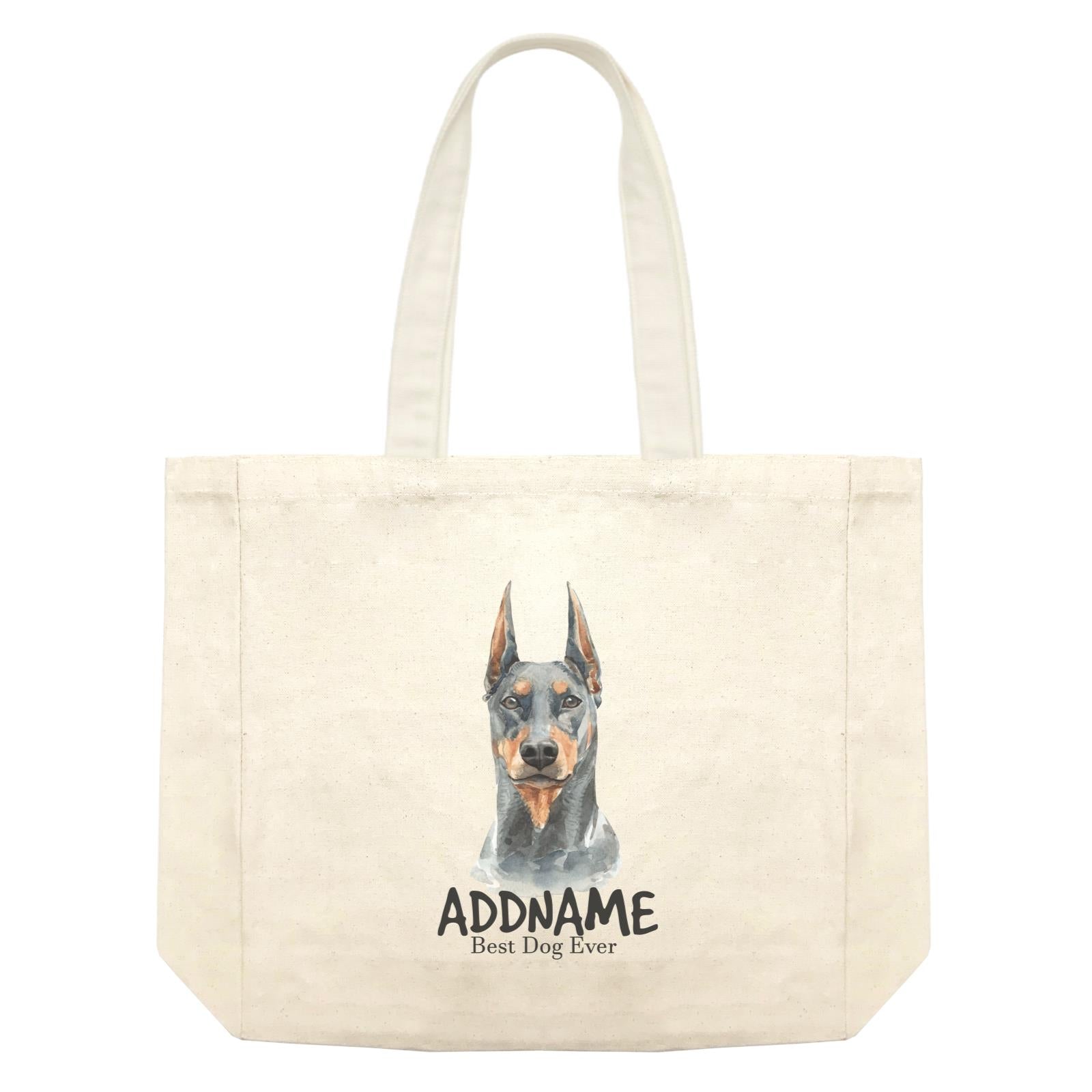Watercolor Dog Doberman Pinscher Best Dog Ever Addname Shopping Bag