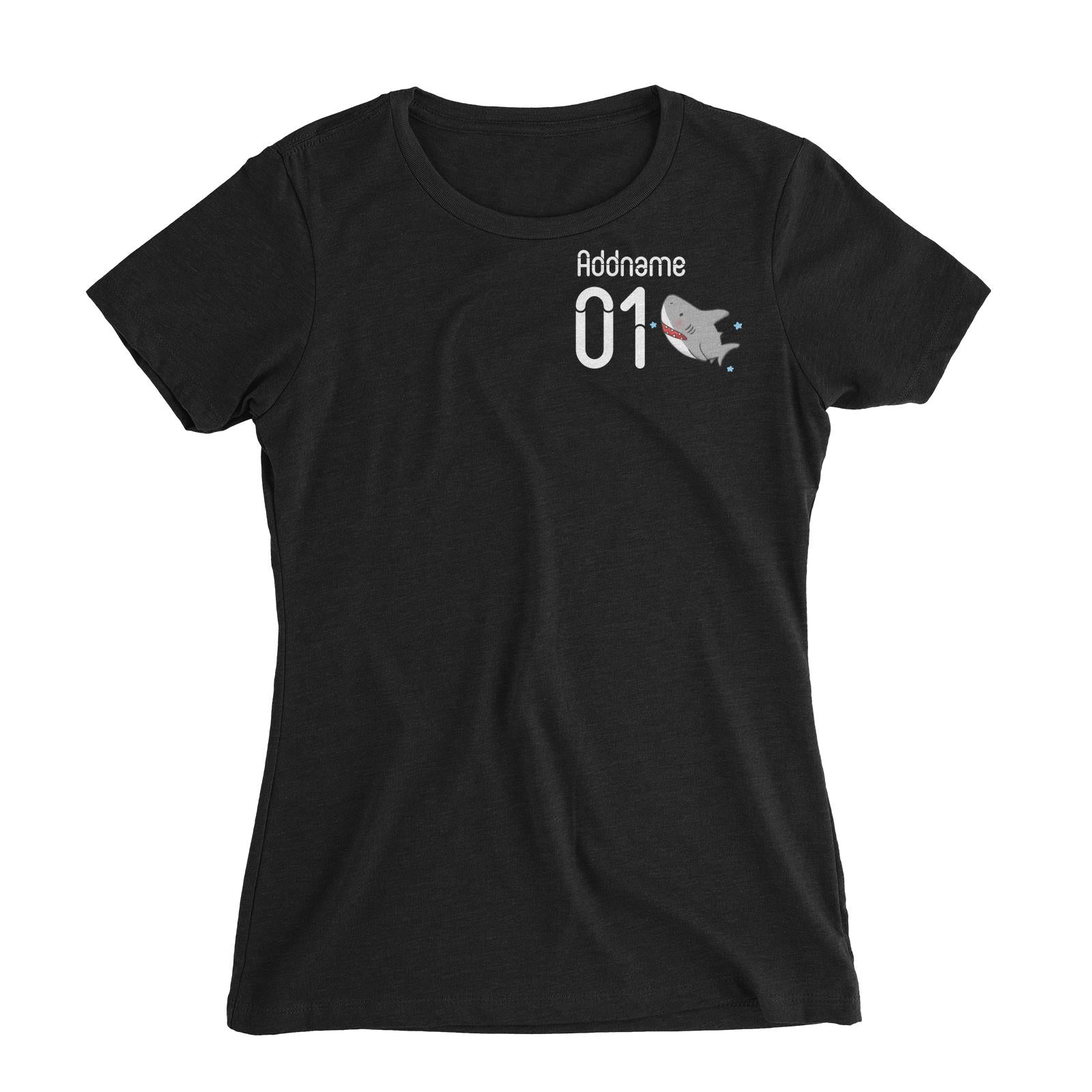 Pocket Name and Number Cute Hand Drawn Style Shark Women's Slim Fit T-Shirt