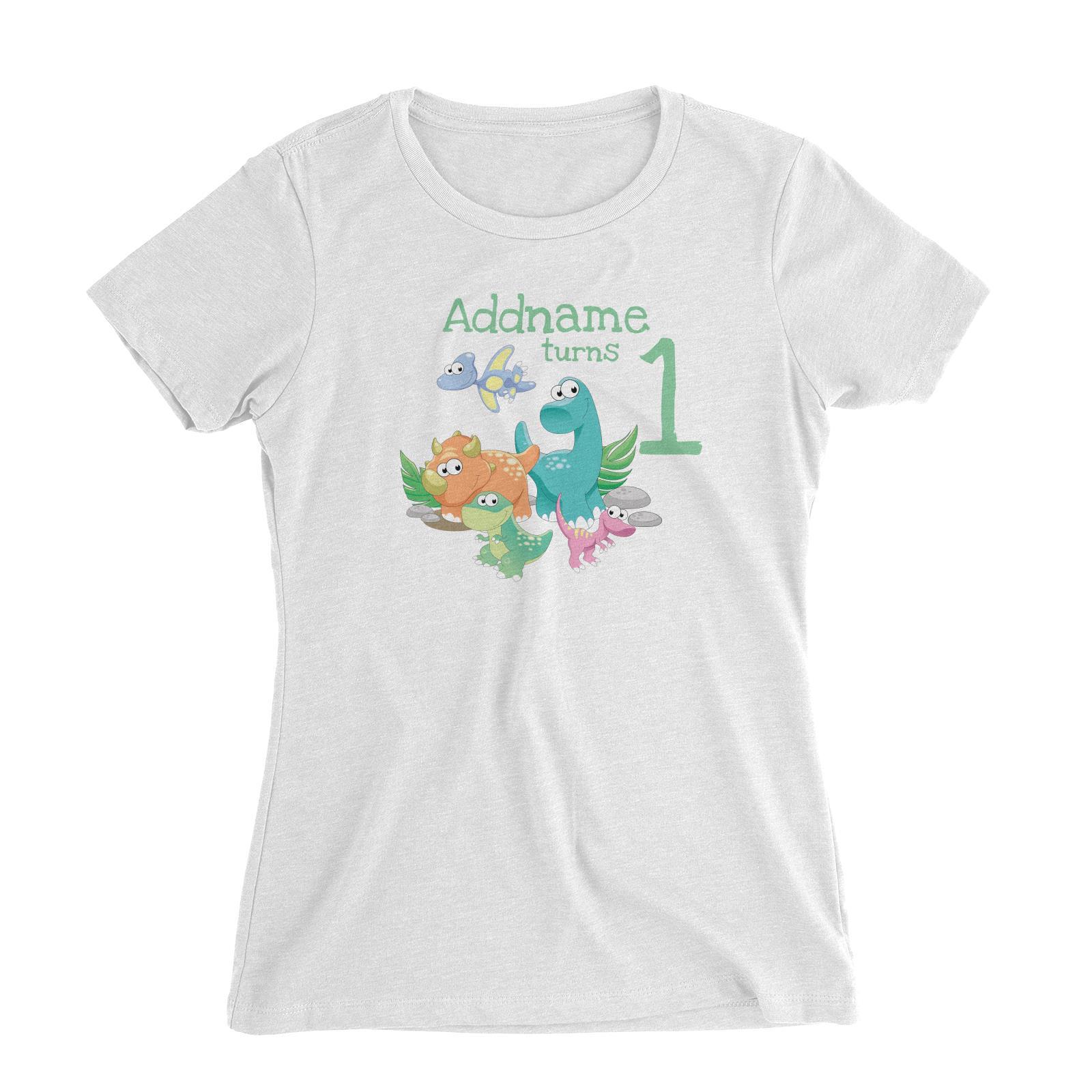 Dinosaurs Birthday Theme Personalizable with Name and Number Women's Slim Fit T-Shirt