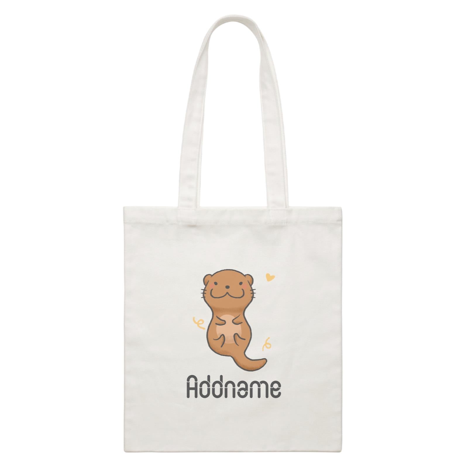 Cute Hand Drawn Style Otter Addname White Canvas Bag