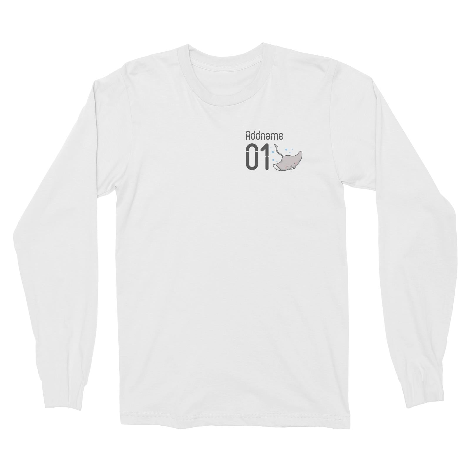 Pocket Name and Number Cute Hand Drawn Style Stingray Long Sleeve Unisex T-Shirt (FLASH DEAL)
