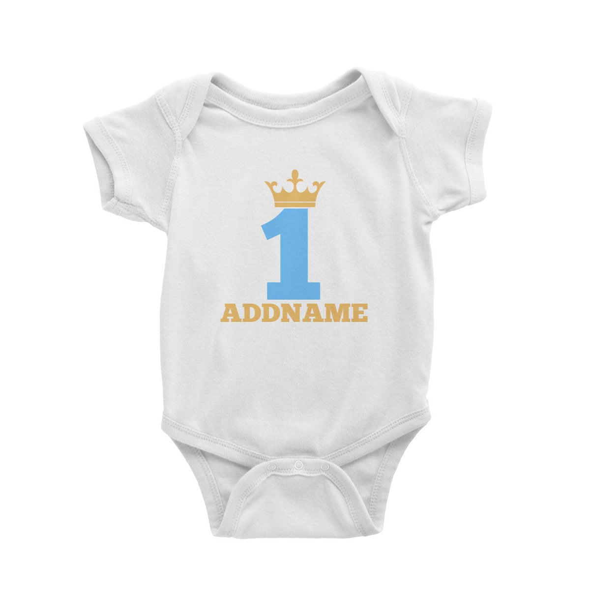 Blue Crown Birthday Theme Personalizable with Name and Number Baby Romper