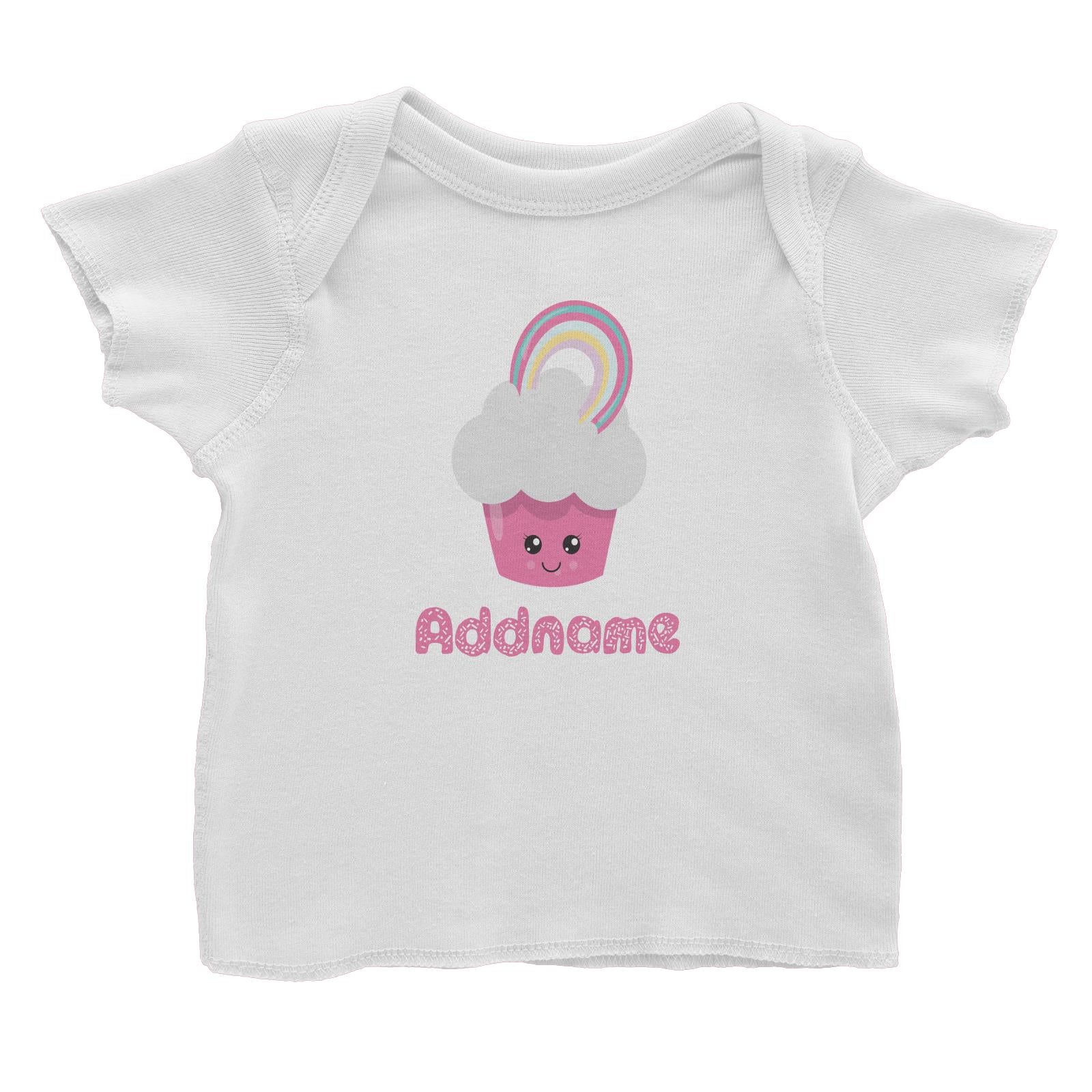 Magical Sweets Pink Cupcake with Rainbow Addname Baby T-Shirt