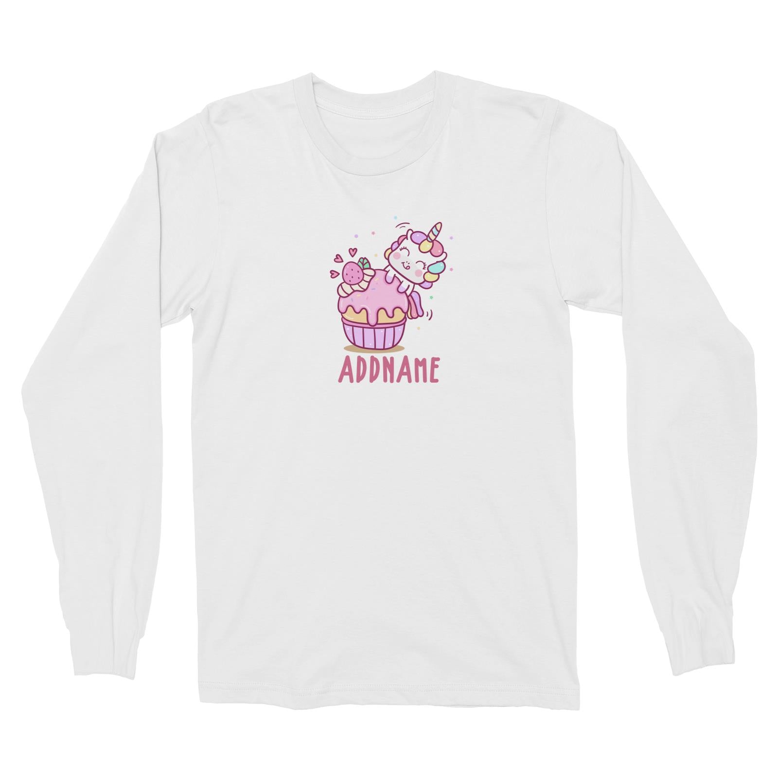 Unicorn And Princess Series Unicorn And Cupcake Addname Long Sleeve Unisex T-Shirt