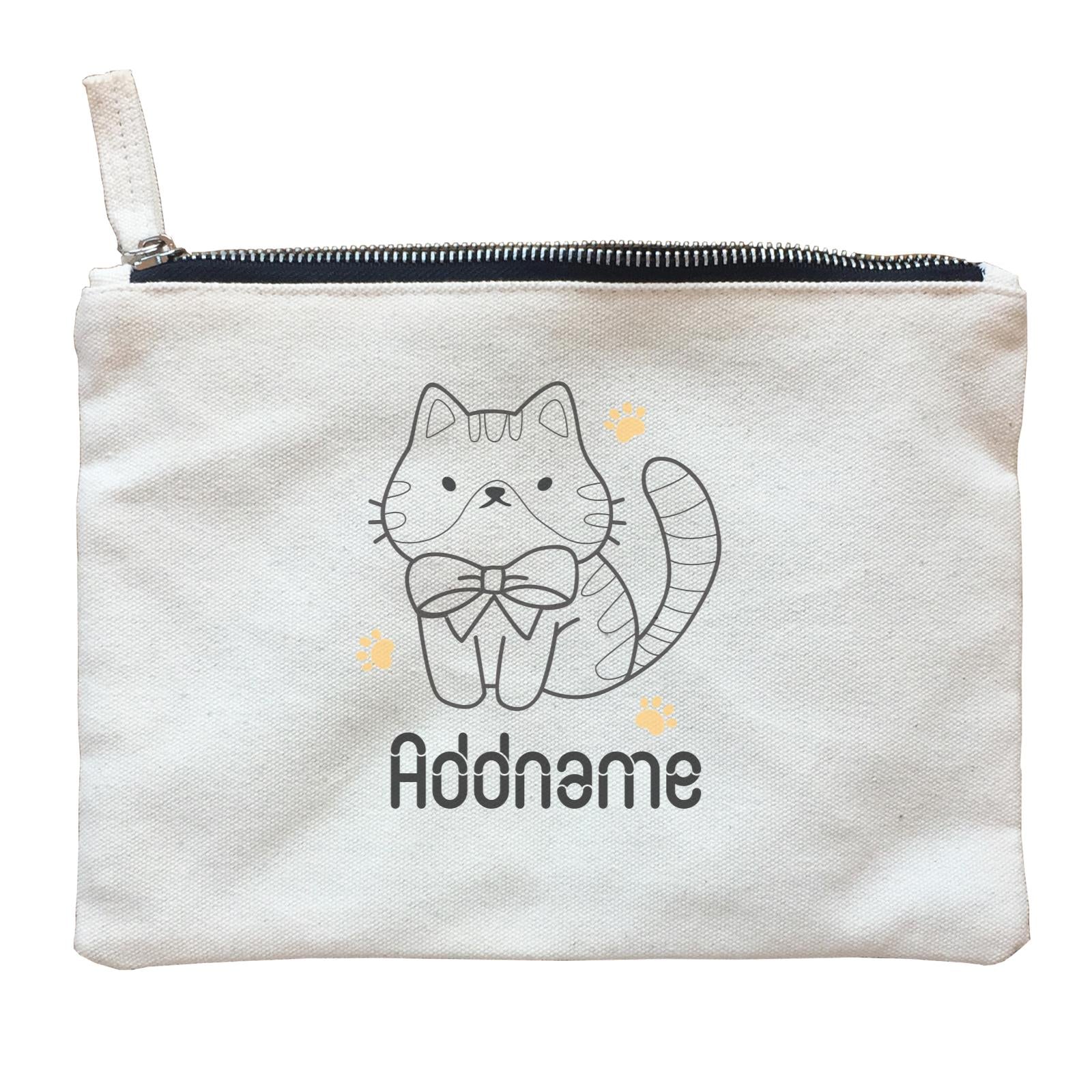 Coloring Outline Cute Hand Drawn Animals Cats Brown Cat With Ribbon Addname Zipper Pouch