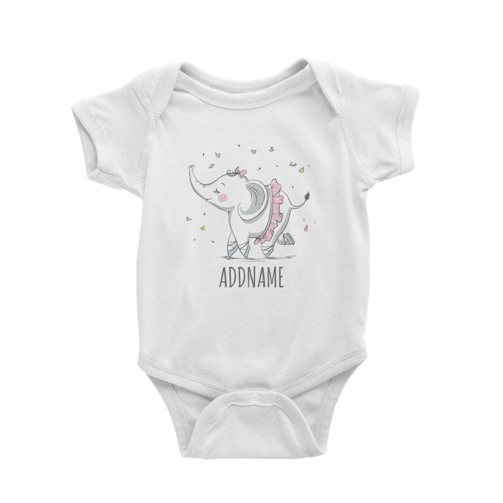 Dancing Elephant White Baby Romper Personalizable Designs Cute Sweet Animal For Girls HG