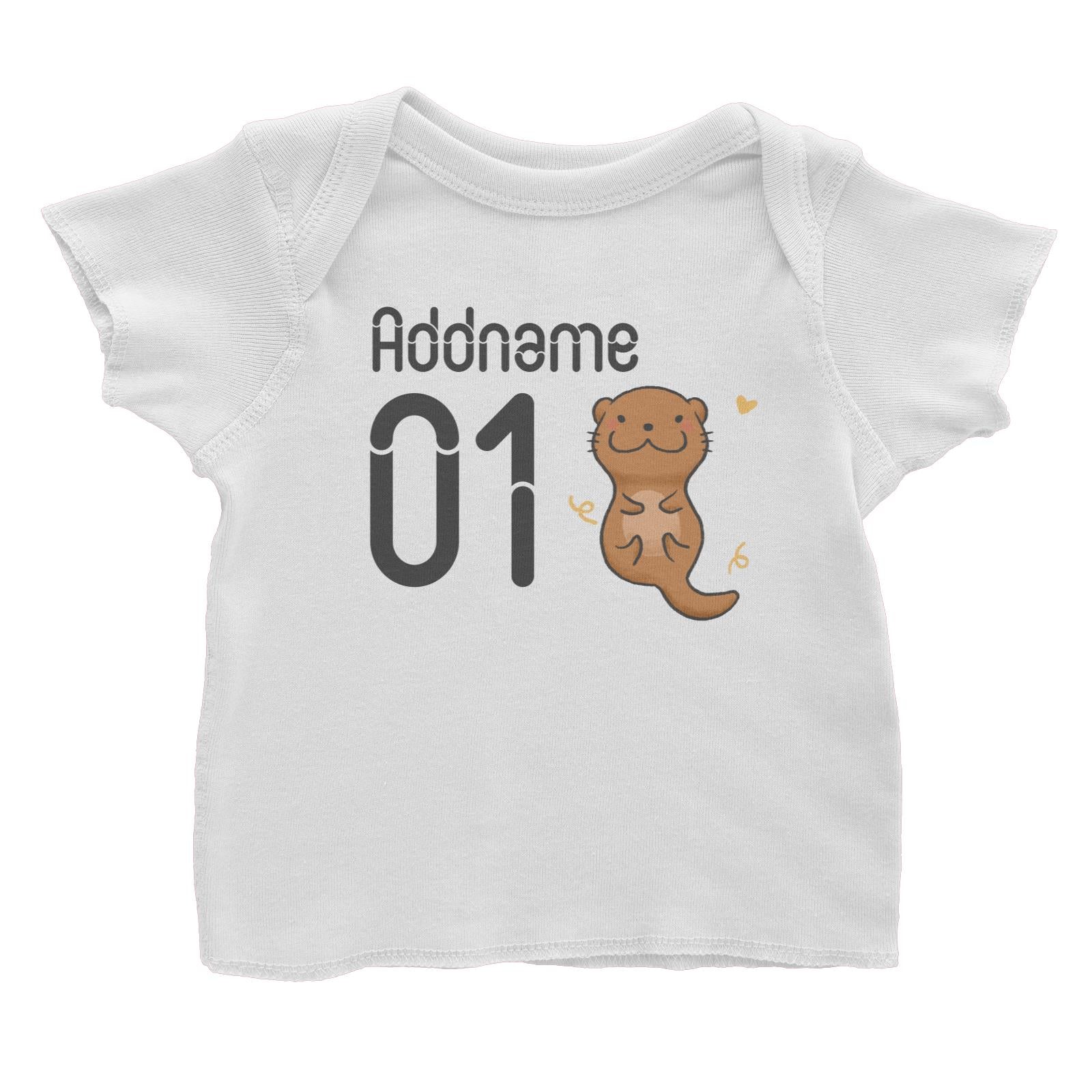 Name and Number Cute Hand Drawn Style Otter Baby T-Shirt