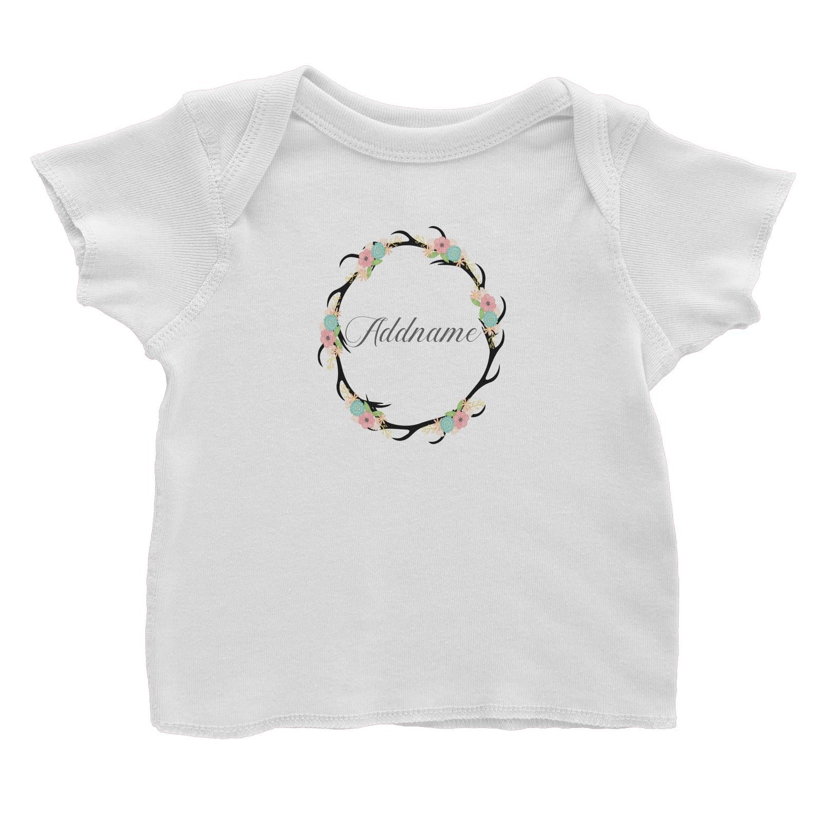 Basic Family Series Pastel Deer Flower And Antlers Wreath Addname Baby T-Shirt