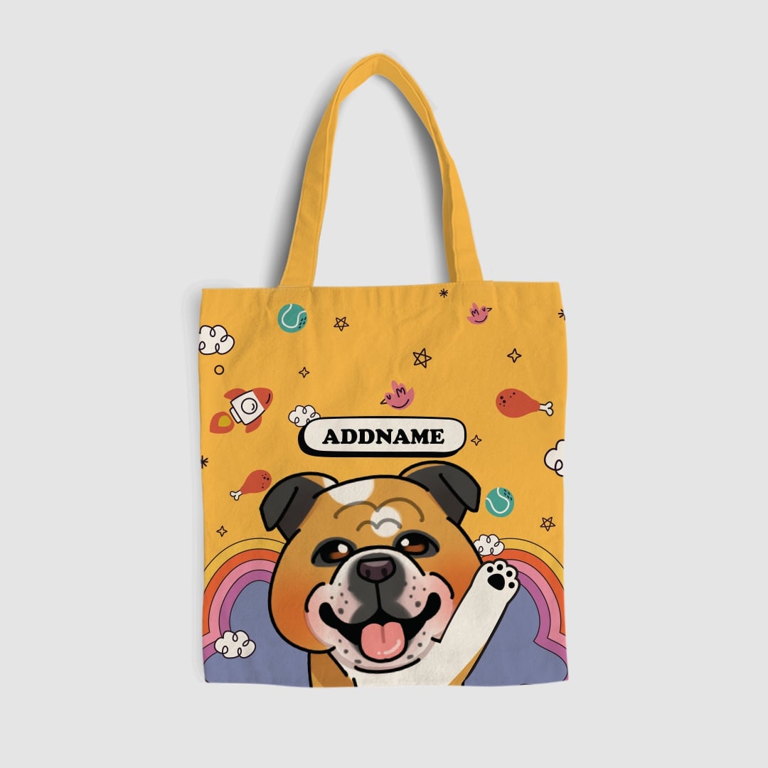 Paw Print Series Full Print Tote Bag - Brown English Bulldog