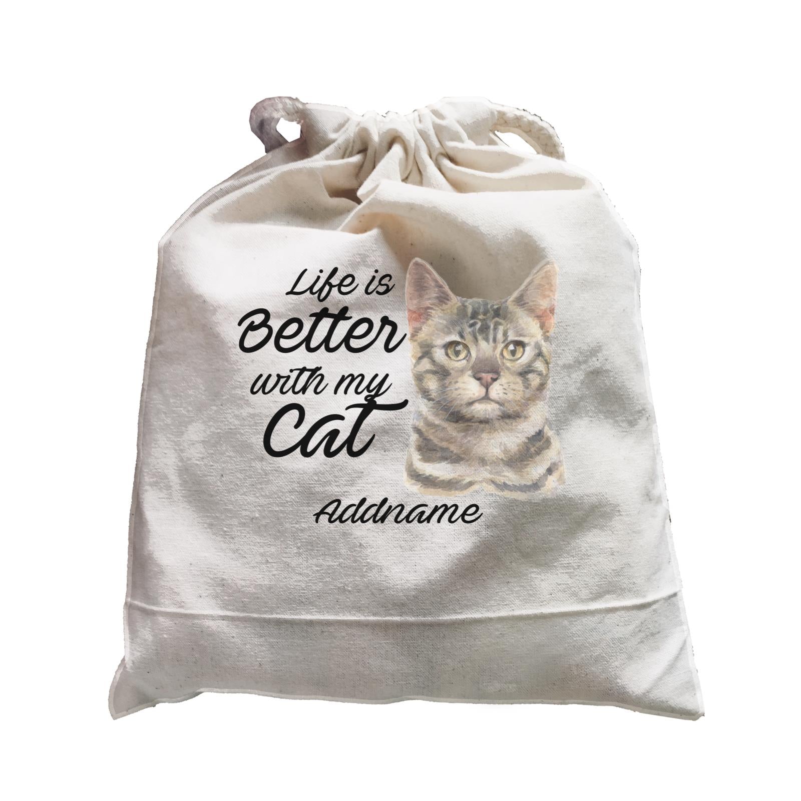 Watercolor Life is Better With My Cat Bengal Grey Addname Satchel