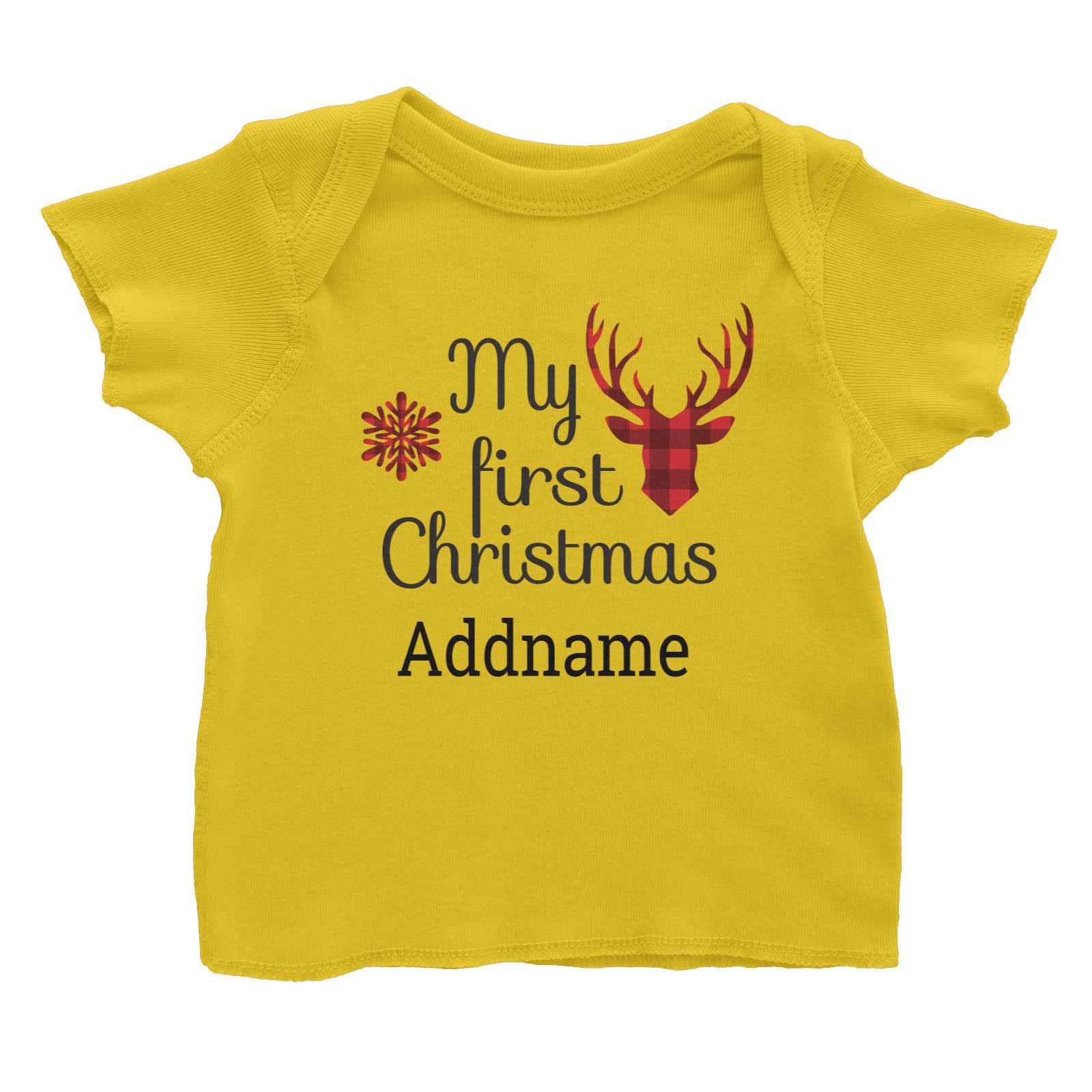Christmas Series Reindeer Check Pattern My 1st Christmas Typography Baby T-Shirt