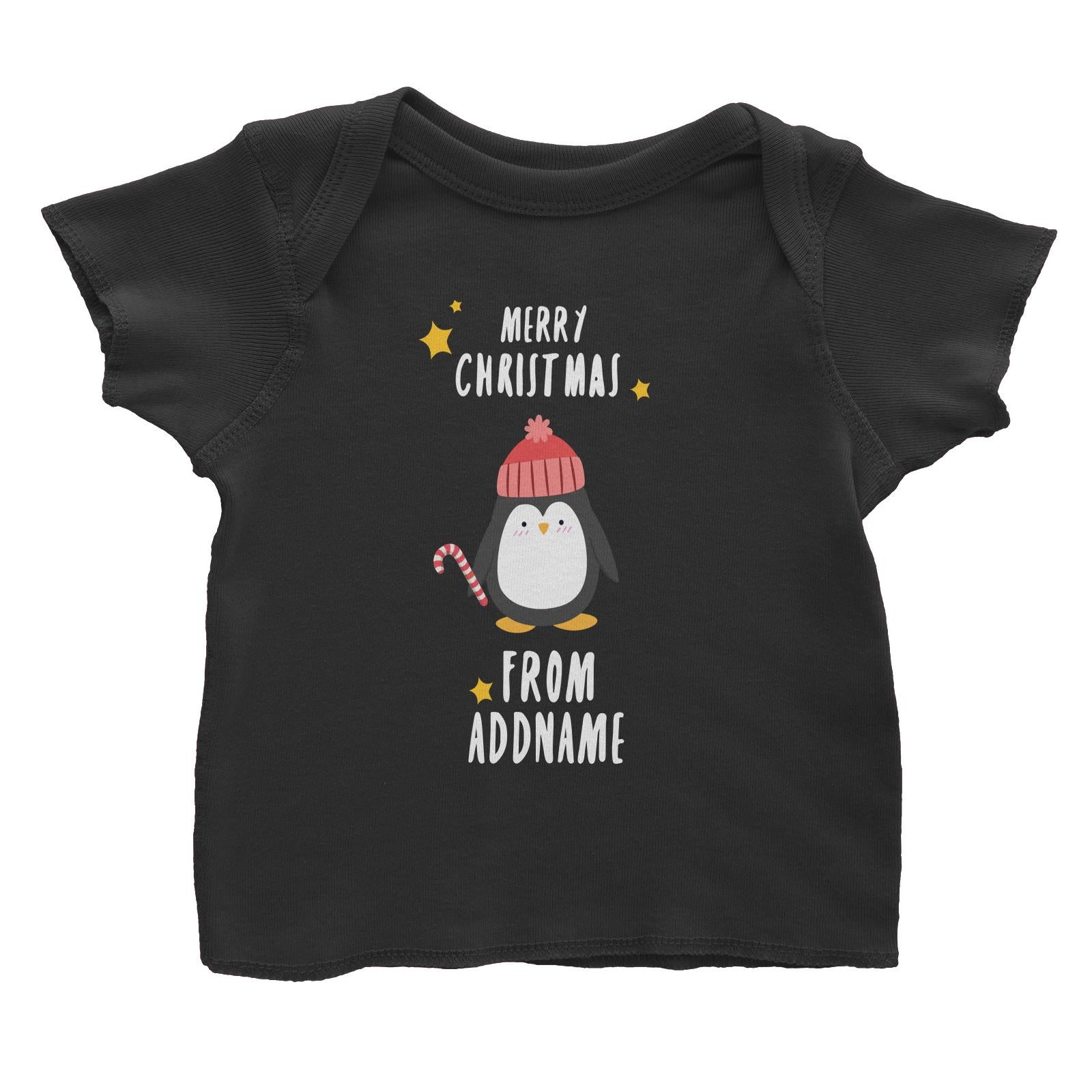 Cute Penguin Merry Christmas Greeting Addname Baby T-Shirt  Animal Personalizable Designs Matching Family