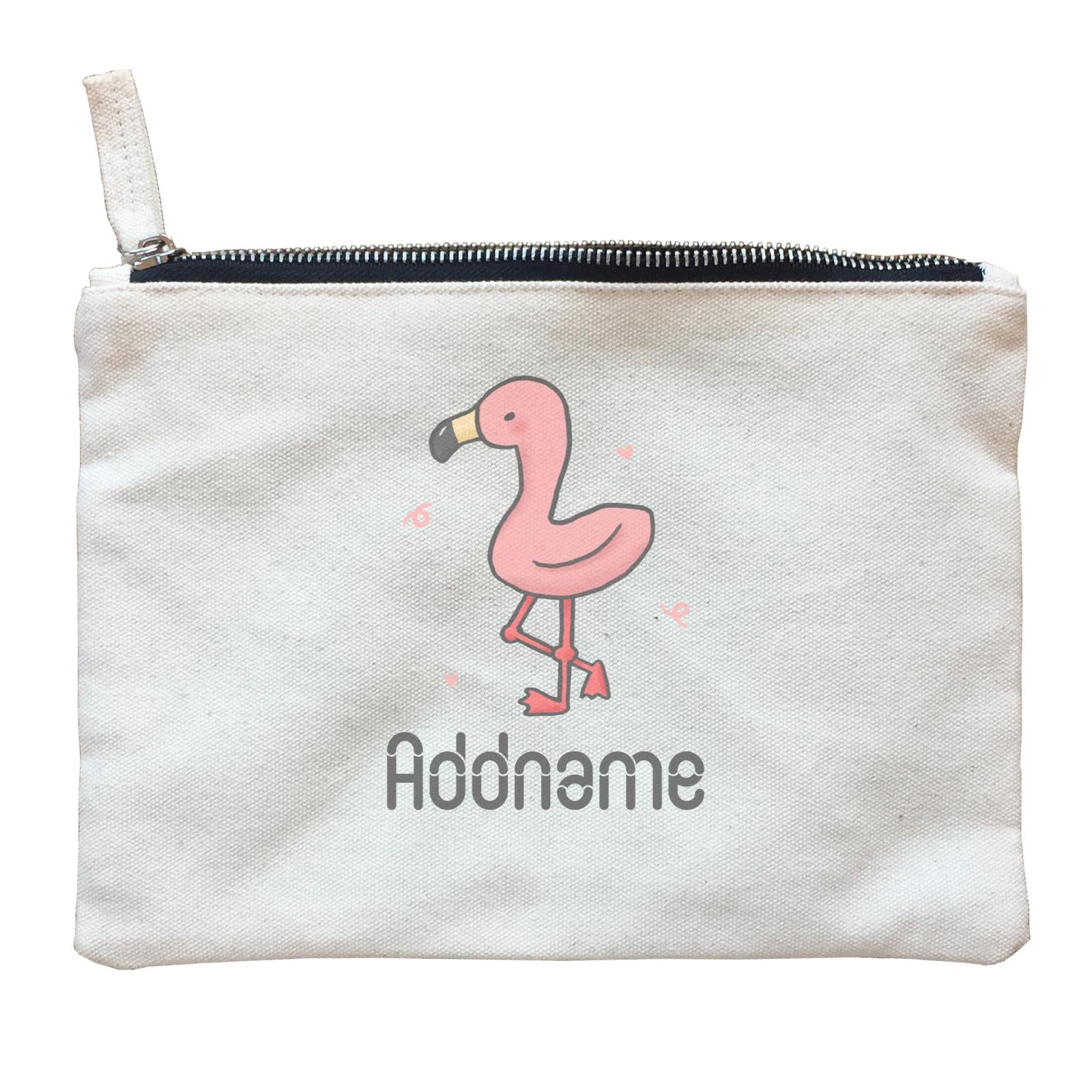 Cute Hand Drawn Style Flamingo Addname Zipper Pouch