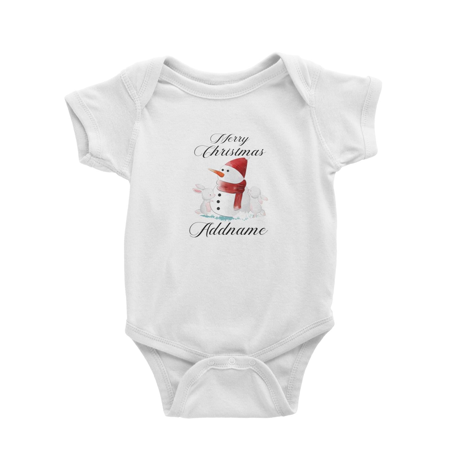 Christmas Cute Rabbits Build Snowman Merry Christmas Addname Baby Romper