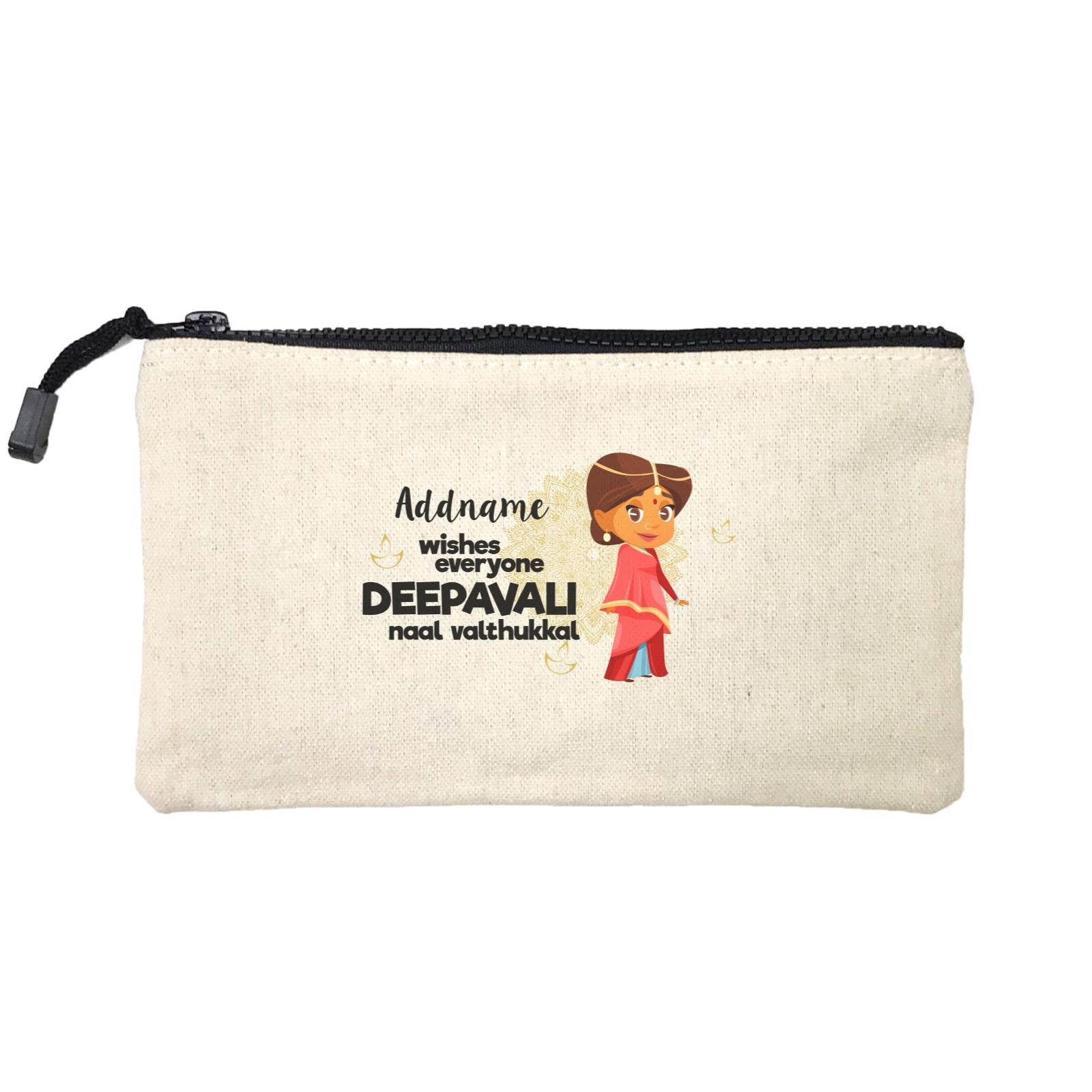 Cute Woman Wishes Everyone Deepavali Addname Mini Accessories Stationery Pouch