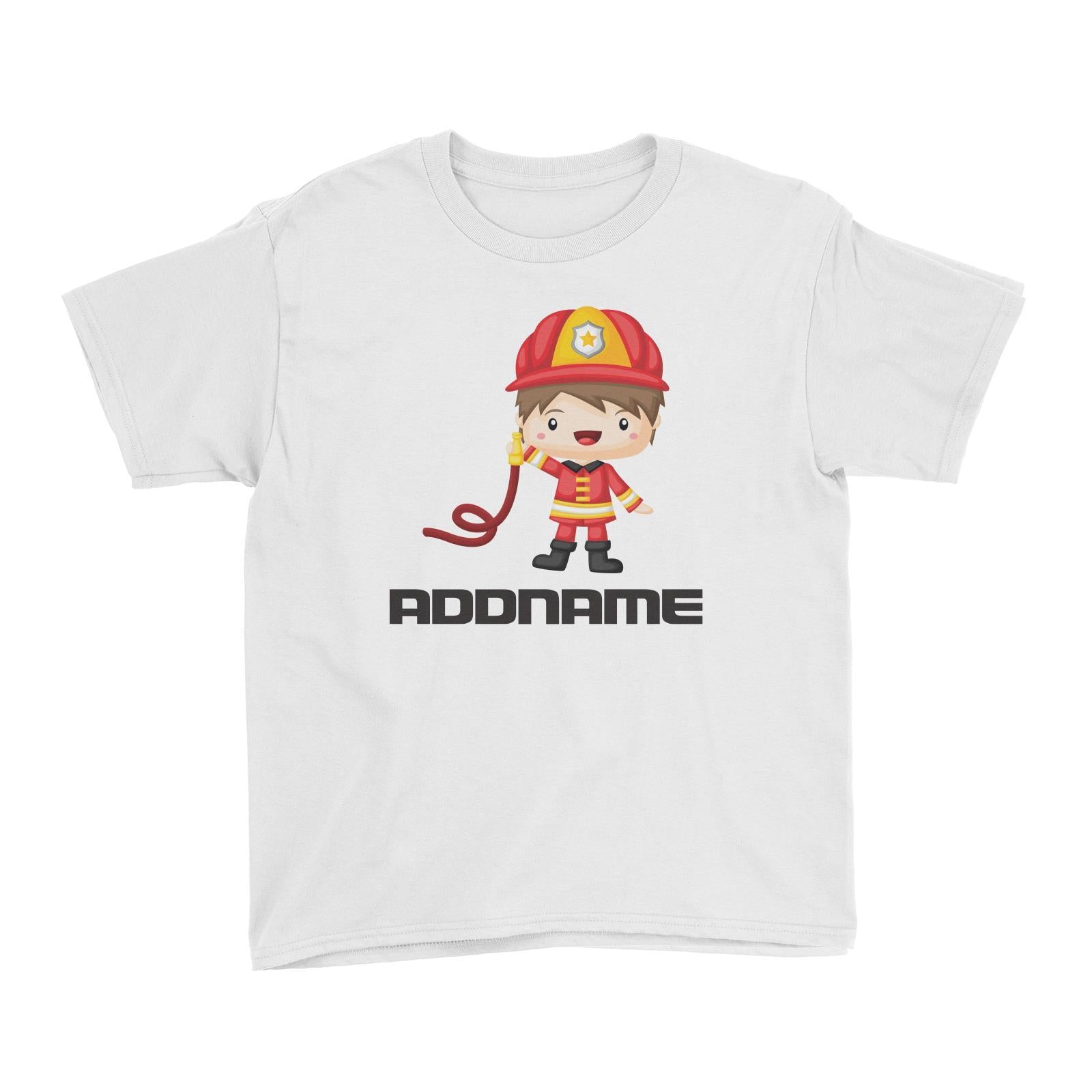 Birthday Firefighter Boy Holding Water Hose Addname Kid's T-Shirt