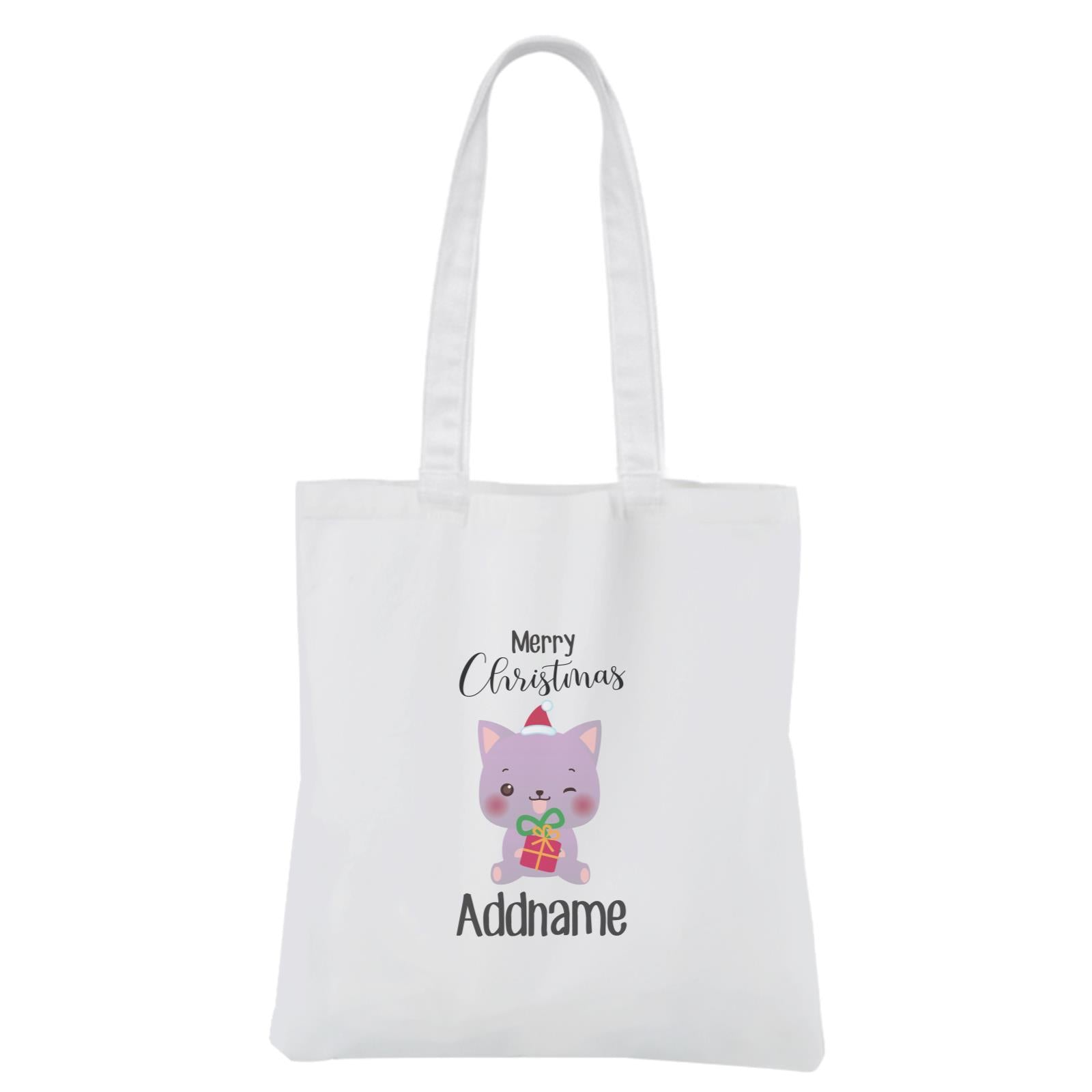 Christmas Cute Animal Series Cat Merry Christmas White Canvas Bag