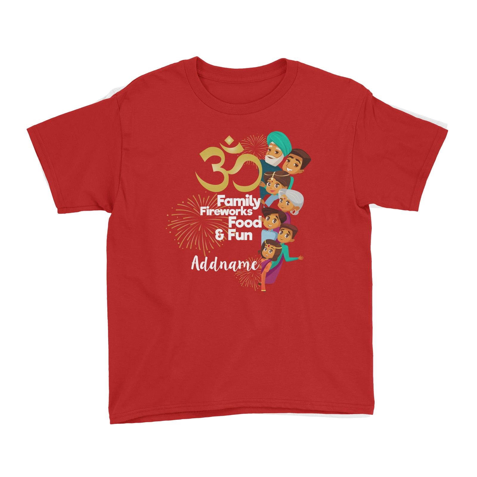 Cute Family OM Family Fireworks Food and Fun Addname Kid's T-Shirt
