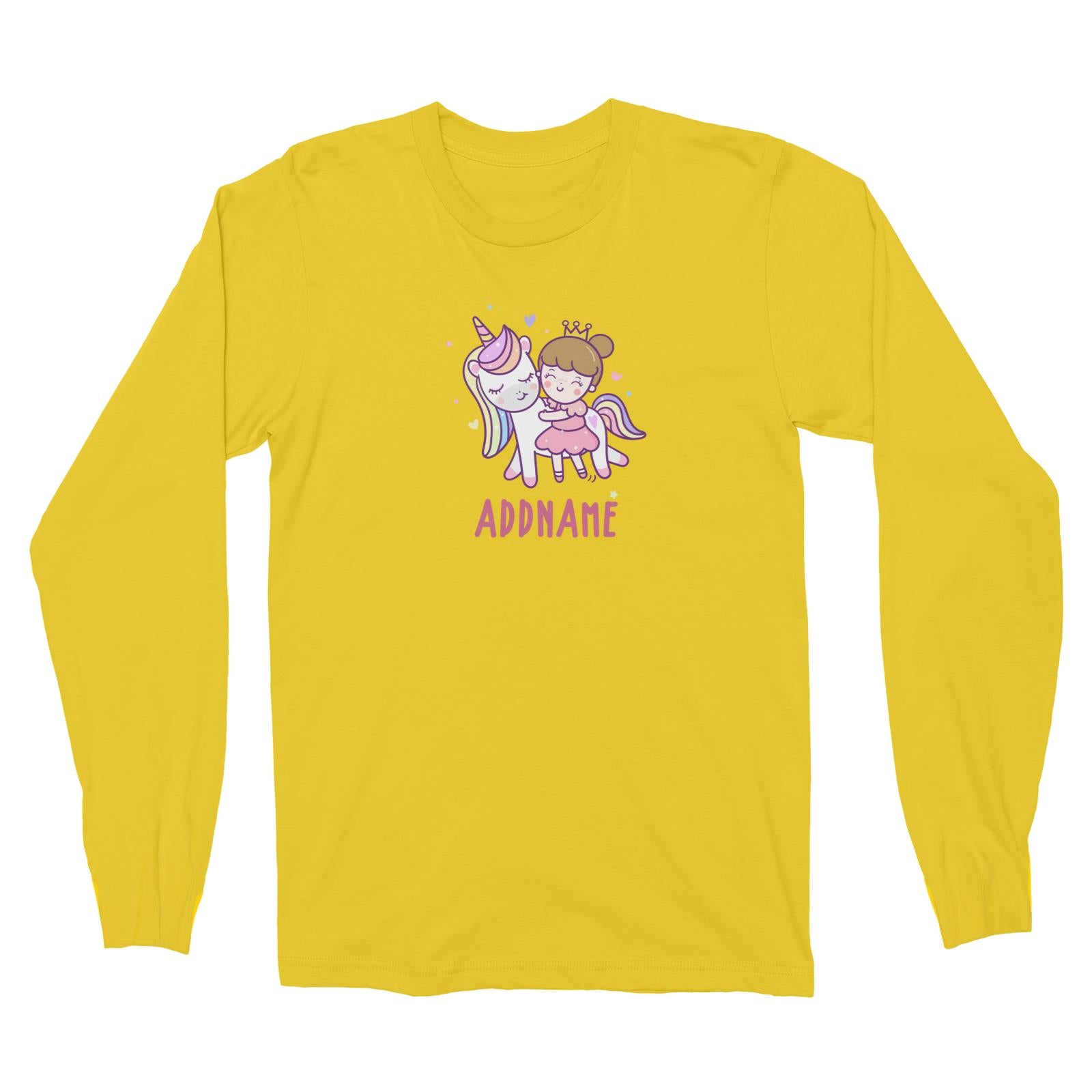Unicorn And Princess Series Cute Unicorn With Princess Addname Long Sleeve Unisex T-Shirt