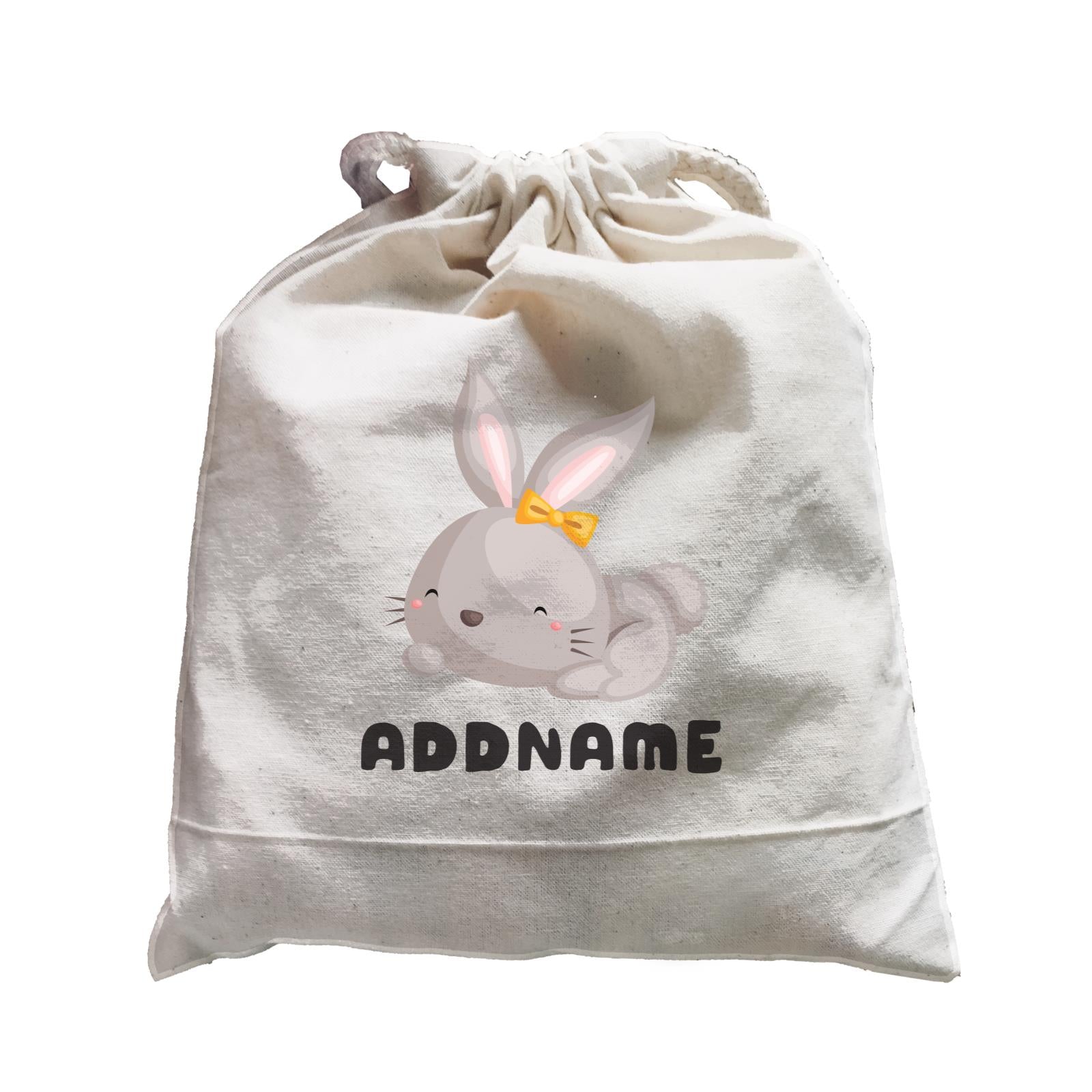 Birthday Friendly Animals Happy Rabbit Wearing Ribbon Addname Satchel