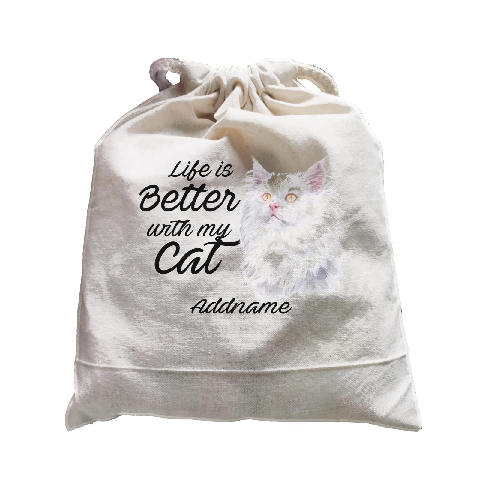 Watercolor Life is Better With My Cat Deutsch Langhaar Katzen Addname Satchel