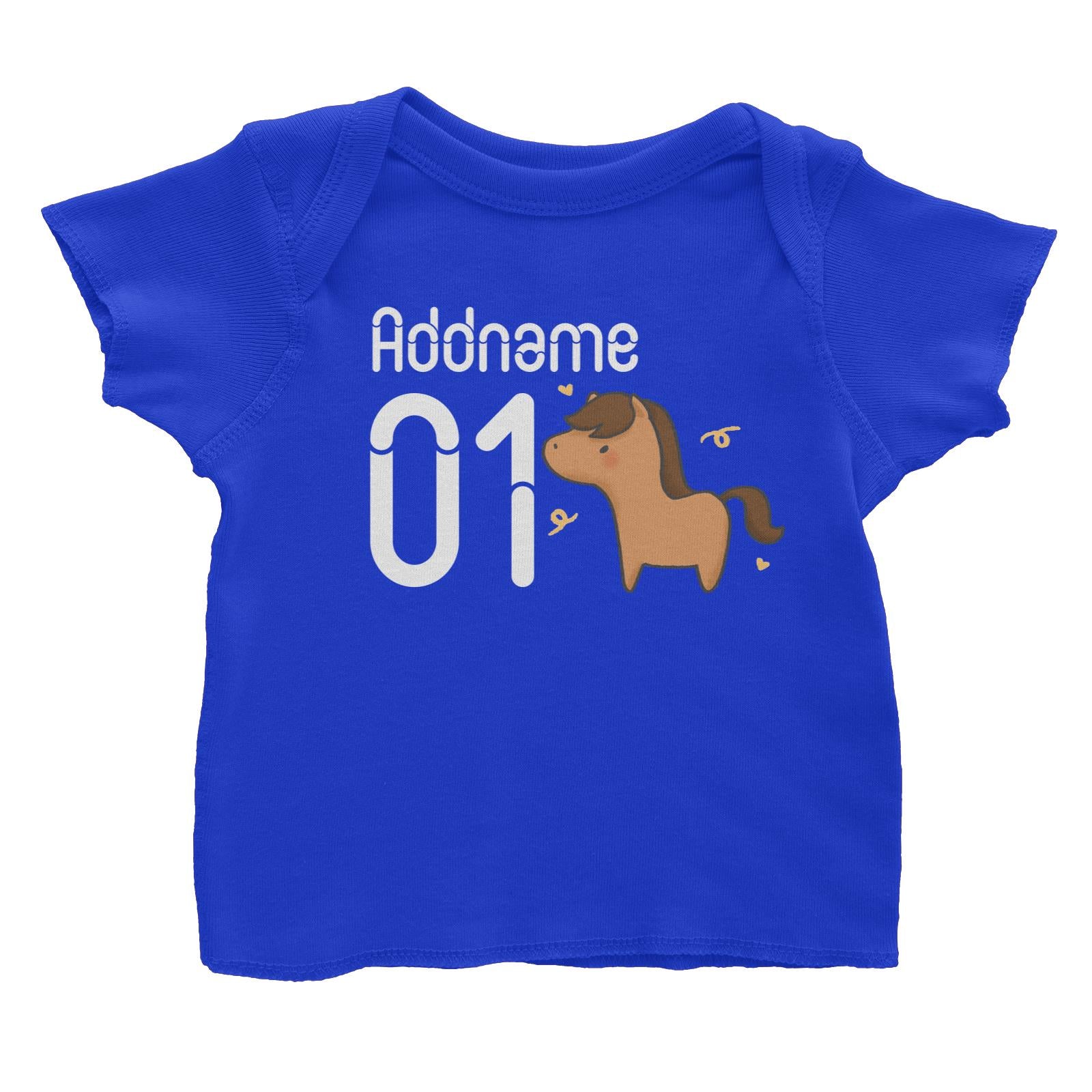 Name and Number Cute Hand Drawn Style Horse Baby T-Shirt