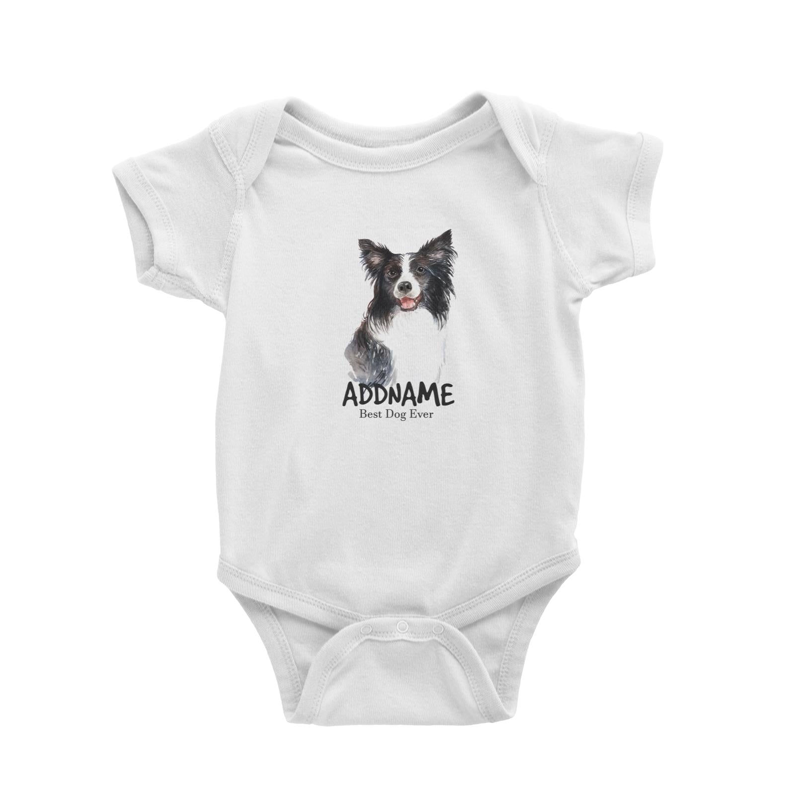 Watercolor Dog Border Collie Best Dog Ever Addname Baby Romper