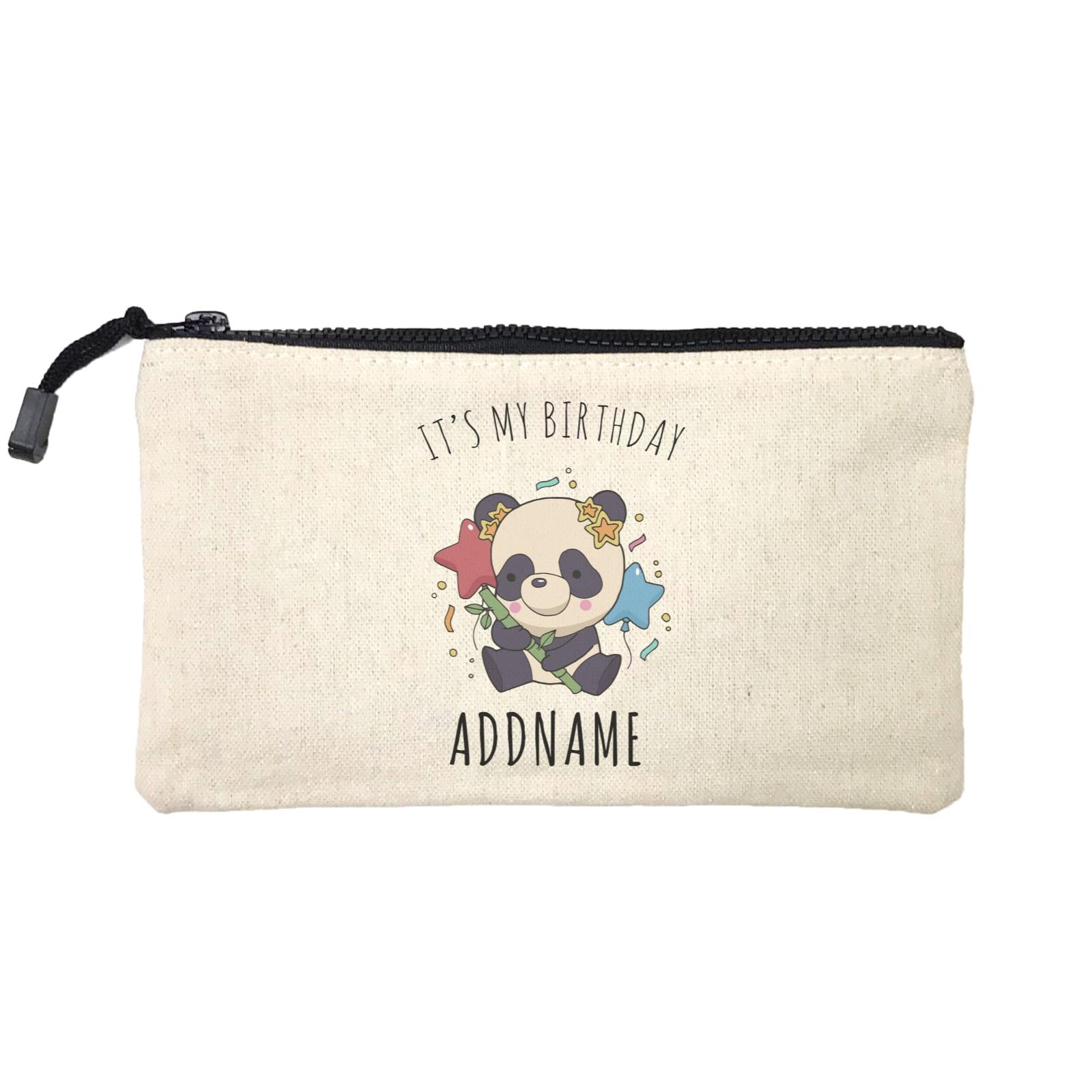 Birthday Sketch Animals Panda with Party Hat Holding Bamboo It's My Birthday Addname Mini Accessories Stationery Pouch