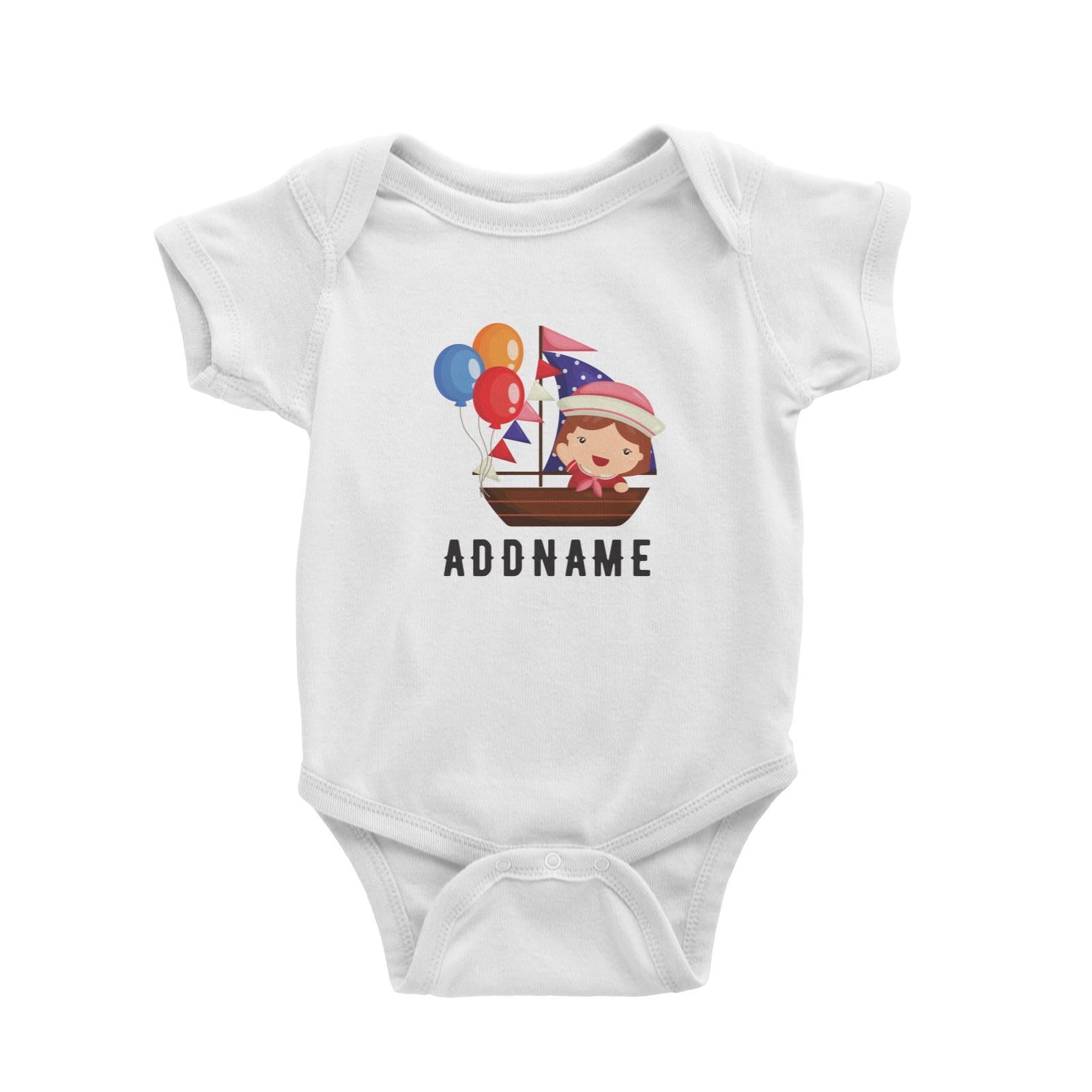 Birthday Sailor Girl In Ship With Balloon Addname Baby Romper