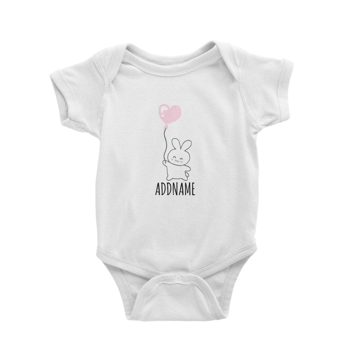 Rabbit Holding Balloon Doodle White White Baby Romper