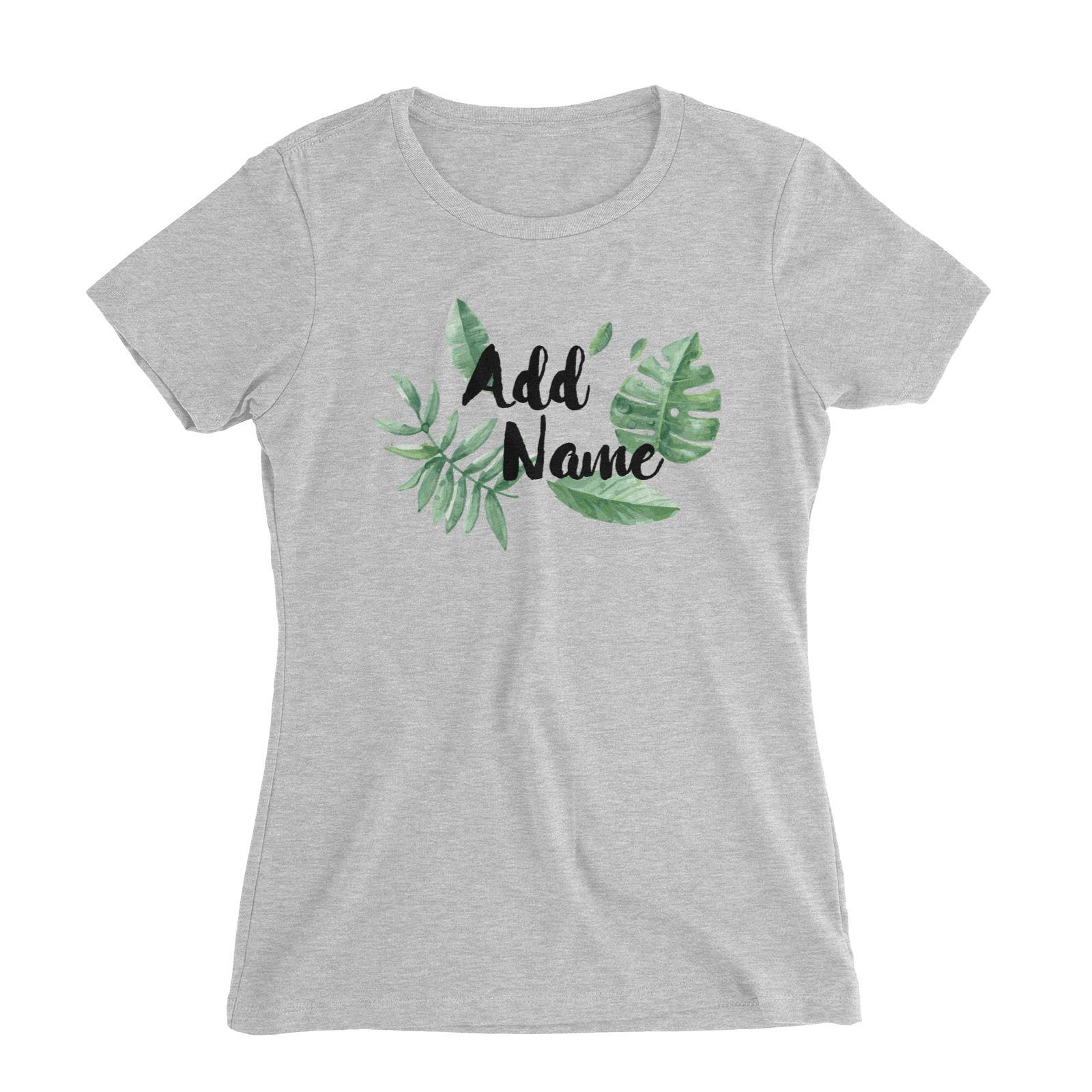 Tropical Leaves Addname Women's Slim Fit T-Shirt Basic Matching Family