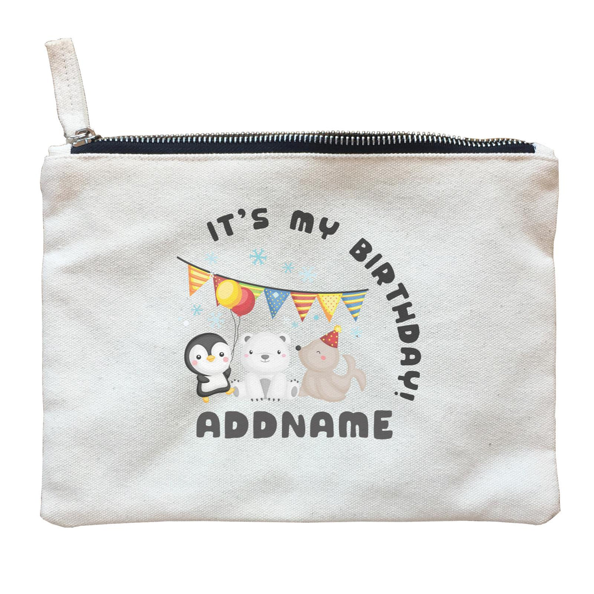 Birthday Winter Animals Penguin Polar Bear And Seal Party It's My Birthday Addname Zipper Pouch