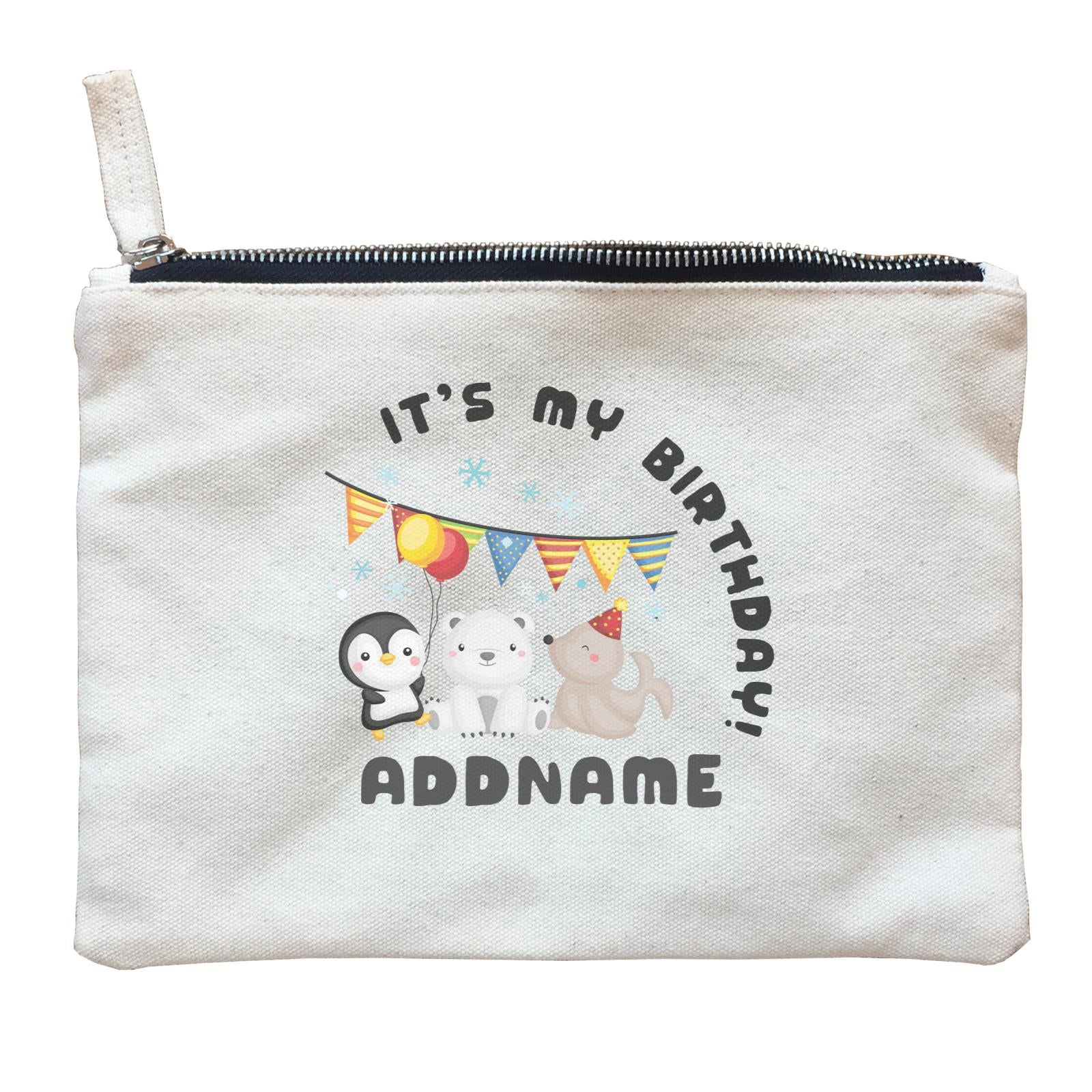 Birthday Winter Animals Penguin Polar Bear And Seal Party It's My Birthday Addname Zipper Pouch