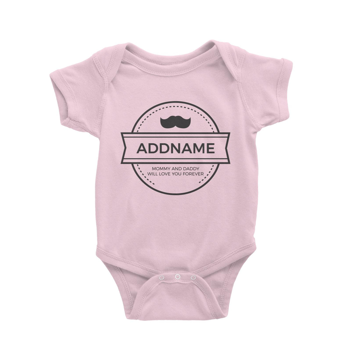 Moustache Emblem Personalizable with Name and Text Baby Romper