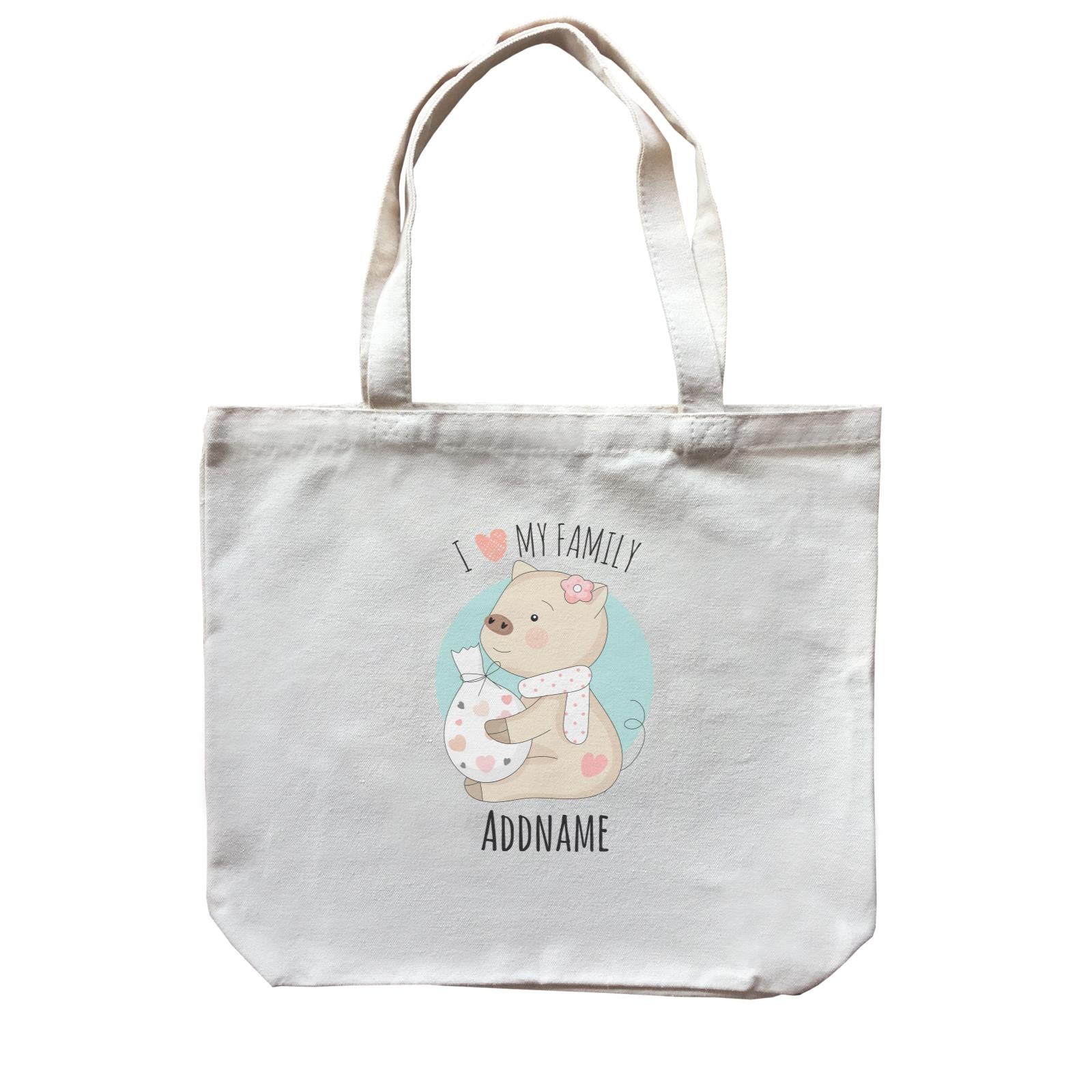 Sweet Animals Sketches Pig I Love My Family Addname Canvas Bag