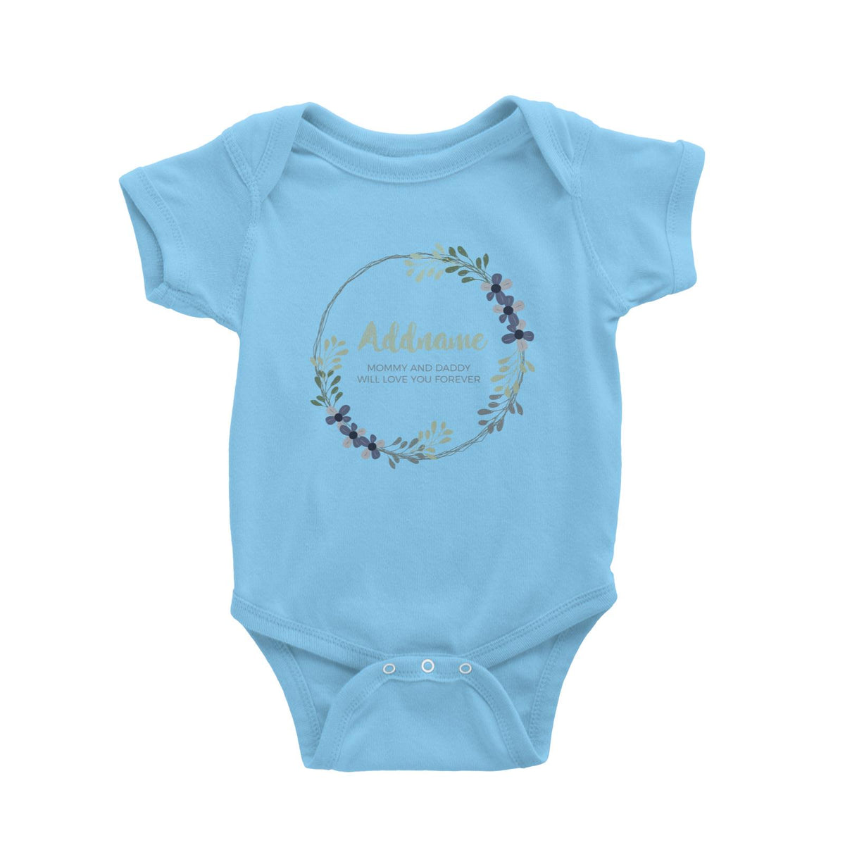 Dark Green and Navy Blue Wreath Personalizable with Name and Text Baby Romper