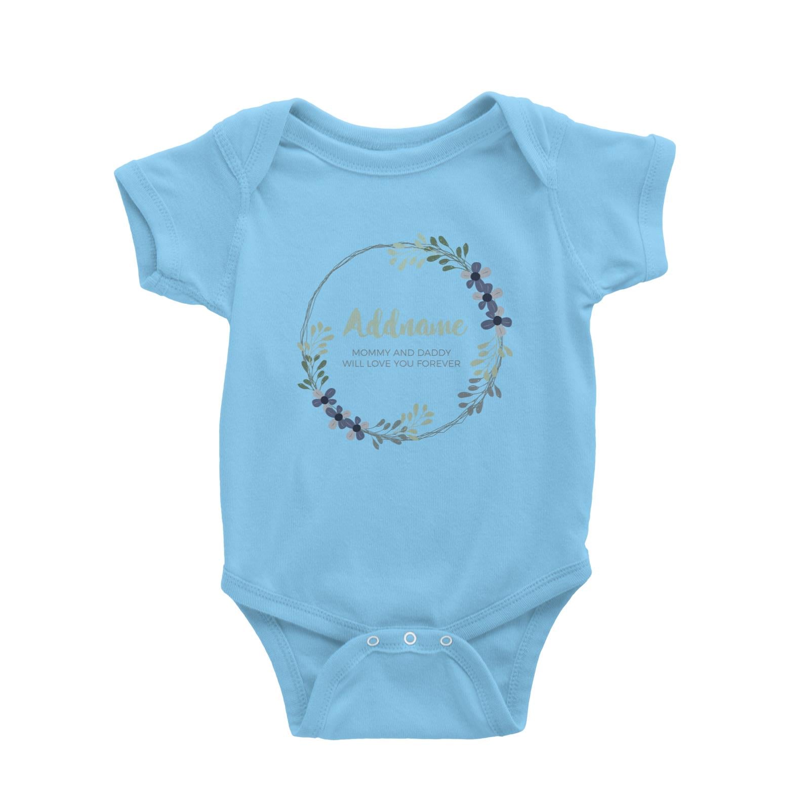 Dark Green and Navy Blue Wreath Personalizable with Name and Text Baby Romper