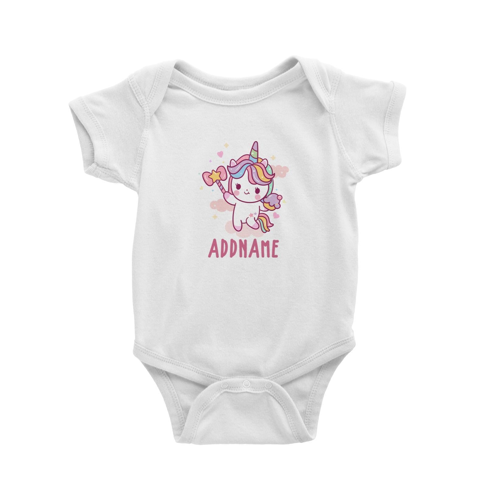 Unicorn And Princess Series Cute Unicorn Holding Magic Wand Addname Baby Romper