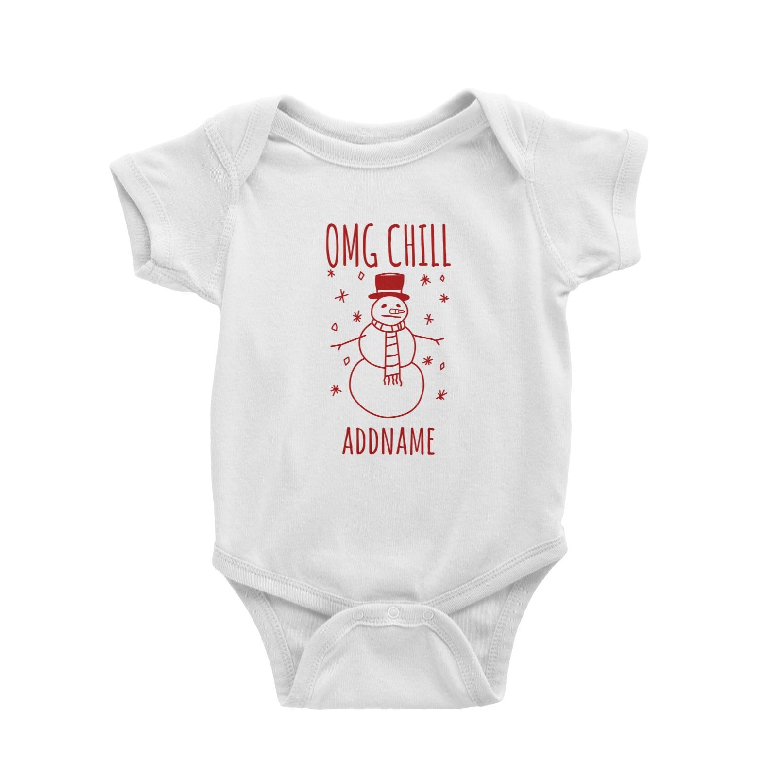 OMG Chill Snowman Doodle Addname Baby Romper  Christmas Matching Family Funny Personalizable Designs