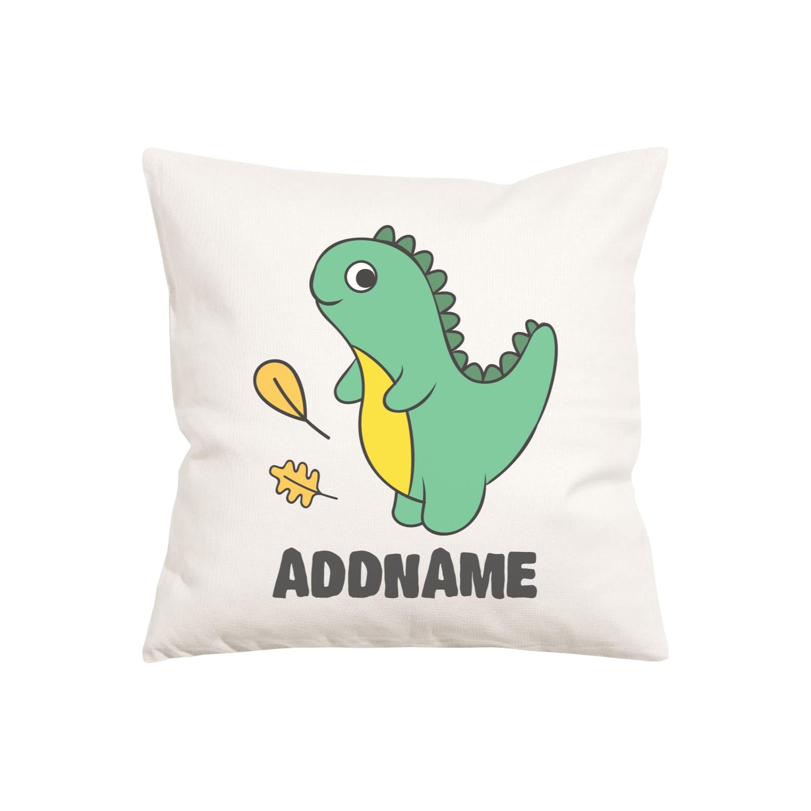 Super Cute Dinosaur With Yellow Leaves Pillow Cushion