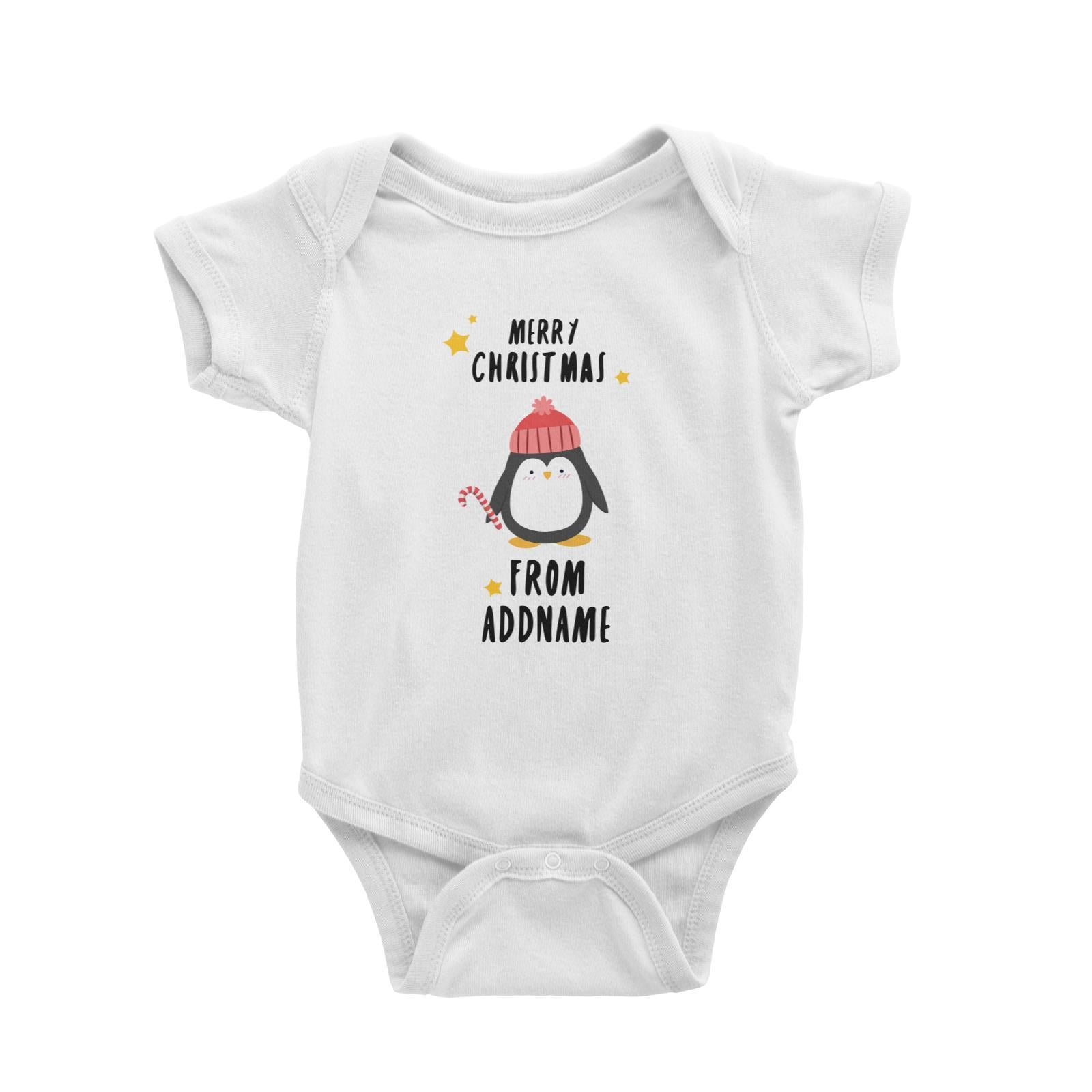 Cute Penguin Merry Christmas Greeting Addname Baby Romper  Animal Personalizable Designs Matching Family