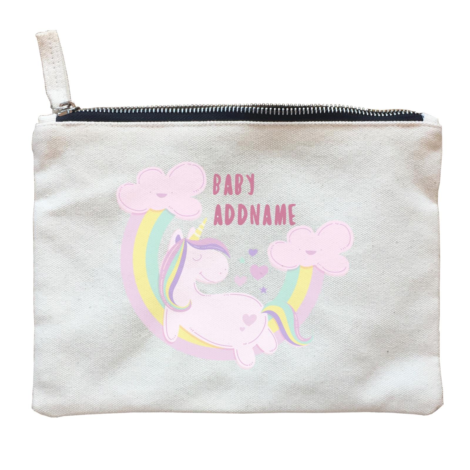Pink Unicorn On Rainbow with Baby Addname Zipper Pouch