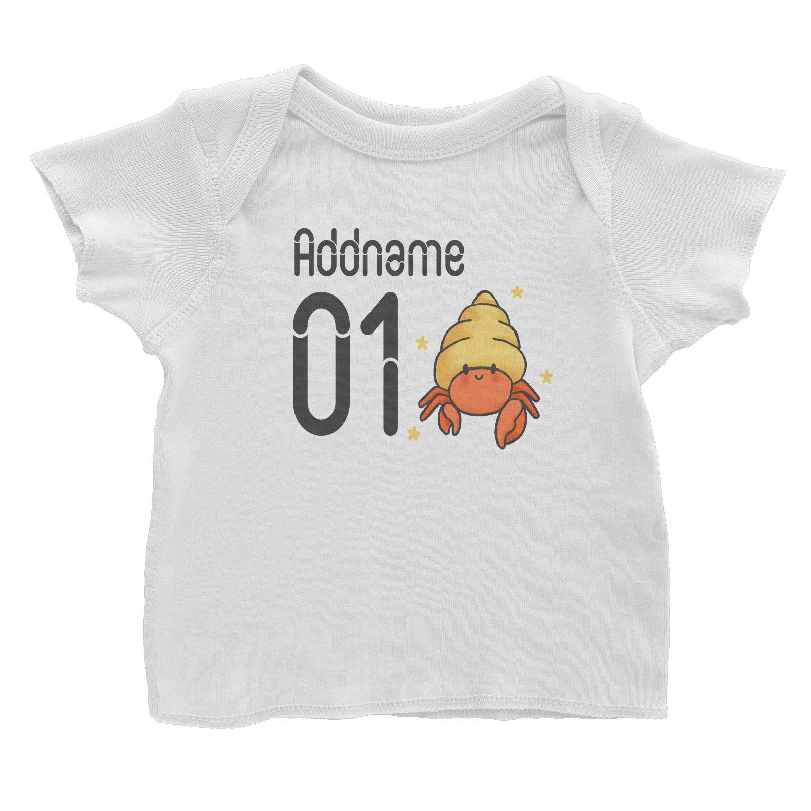 Name and Number Cute Hand Drawn Style Hermit Crab Baby T-Shirt (FLASH DEAL)