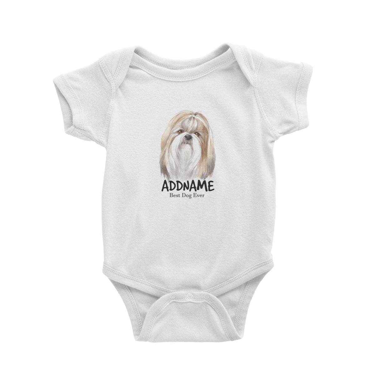 Watercolor Dog Shih Tzu Tie Hair Best Dog Ever Addname Baby Romper