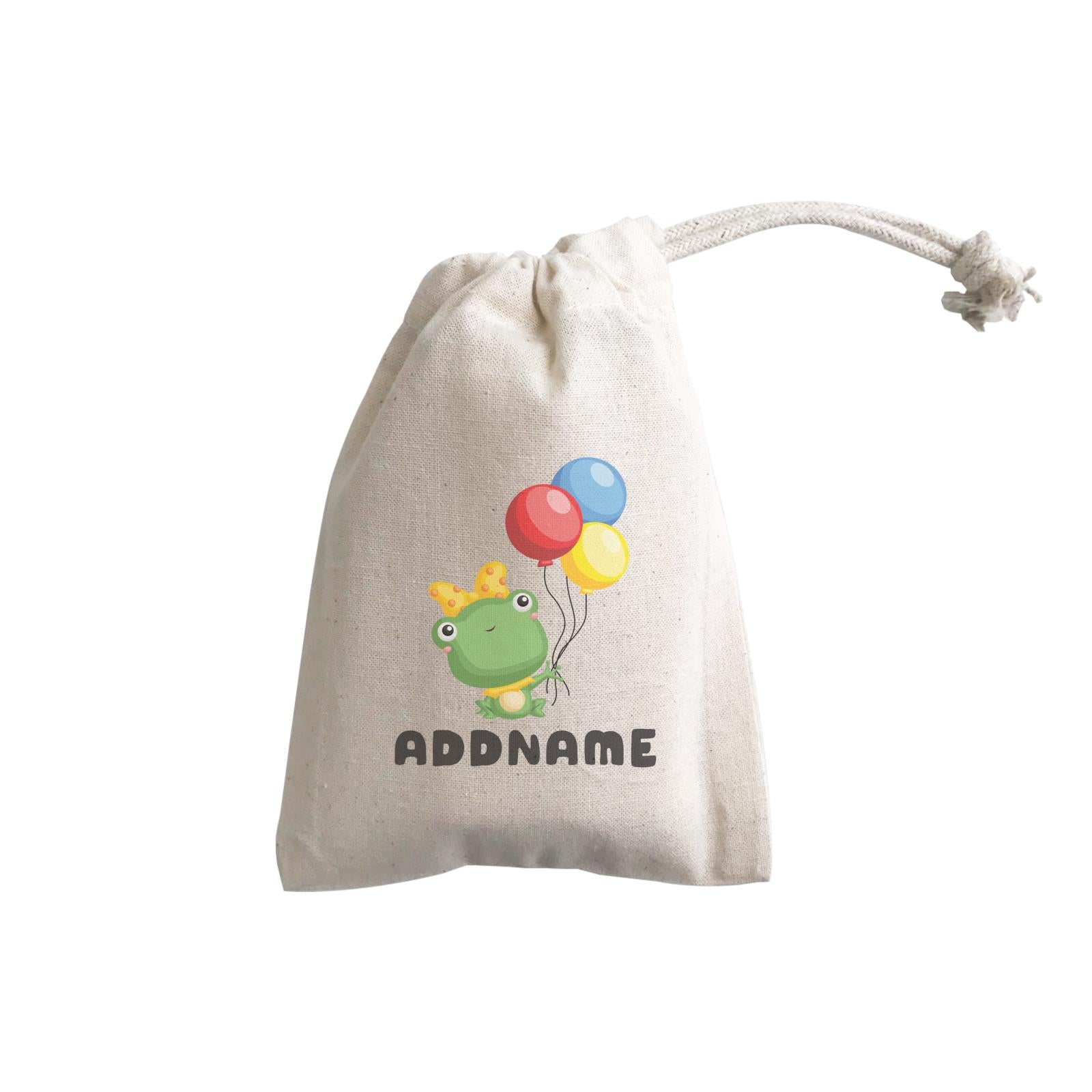Birthday Frog Frog Girl Holding Balloons Addname GP Gift Pouch
