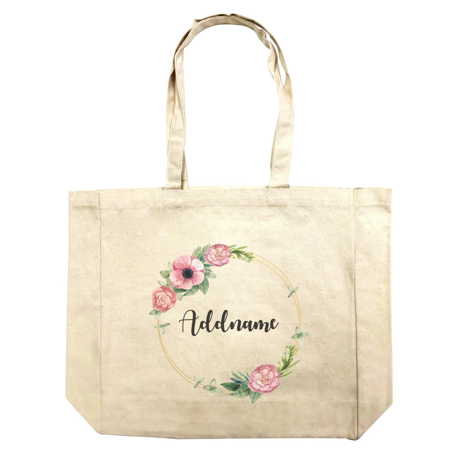 Floral Sweet Pink Flower Wreath With Circle Addname Shopping Bag